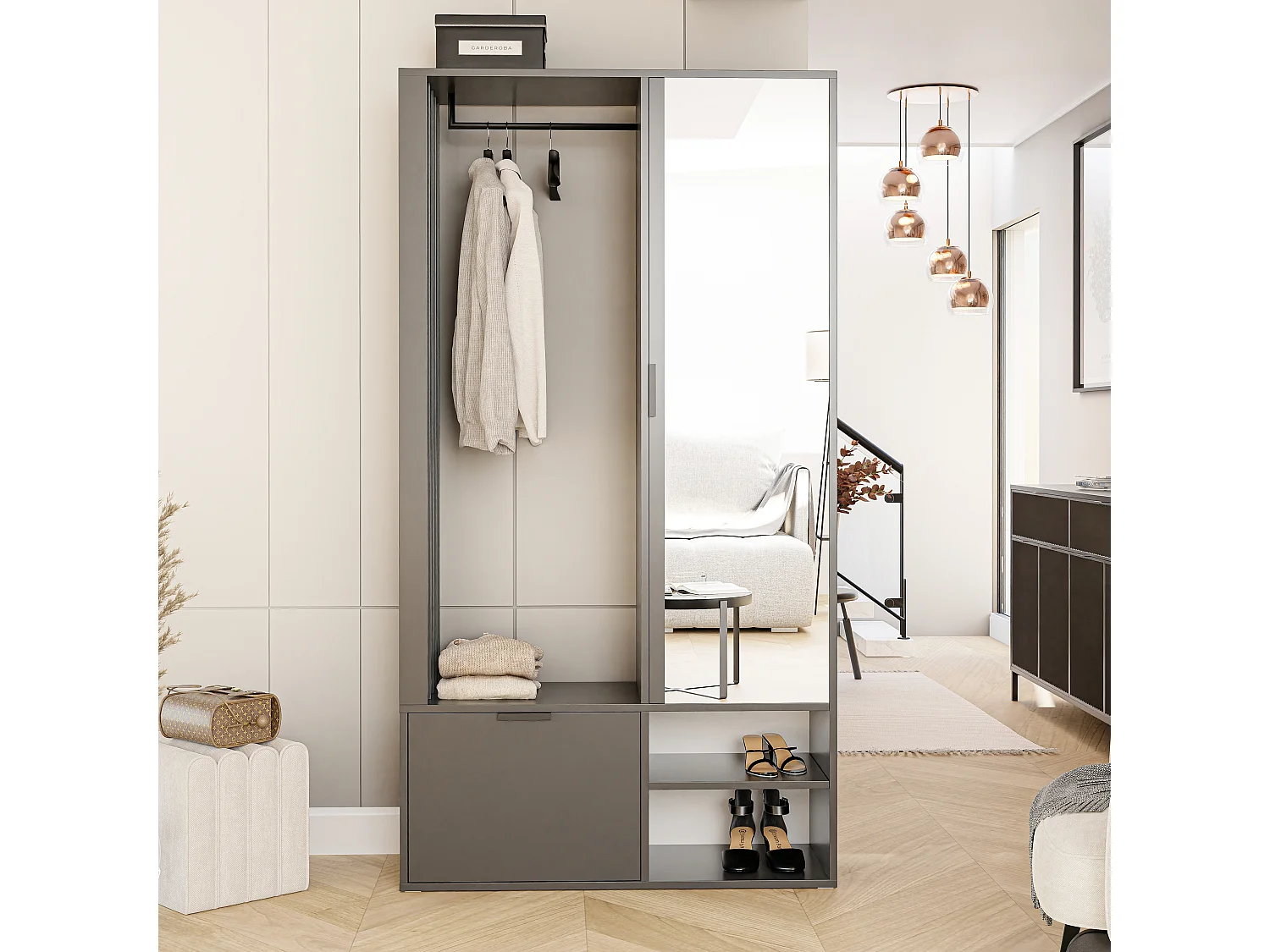 Armoire dressing avec miroir Graphite