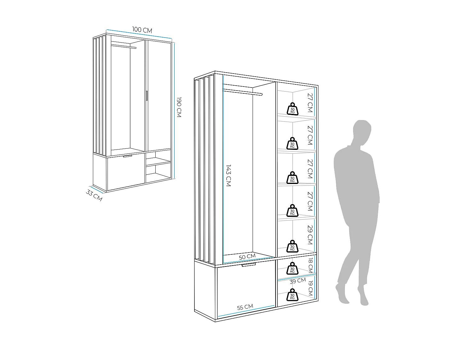 Armoire dressing avec miroir Graphite