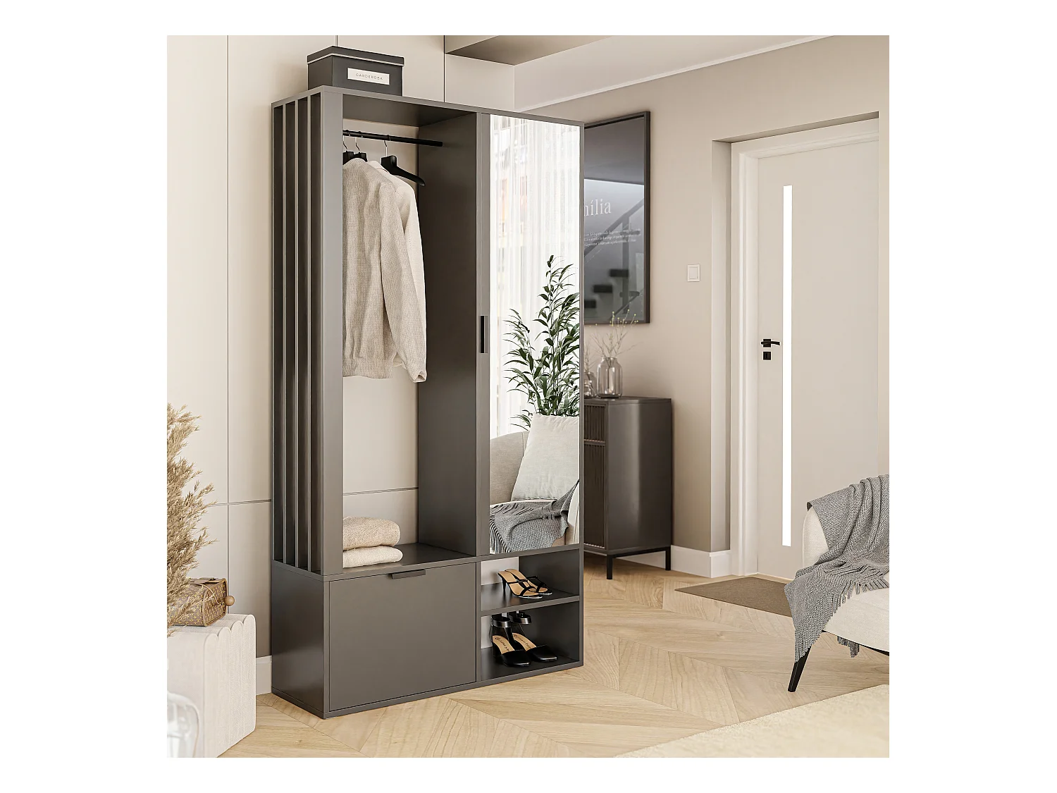 Armoire dressing avec miroir Graphite