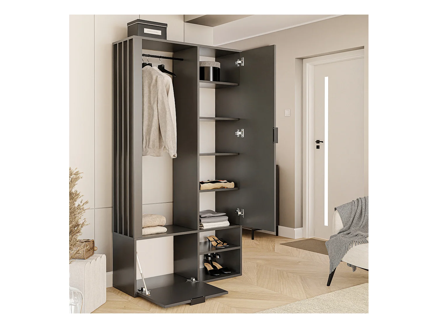 Kleiderschrank mit Spiegel Graphit