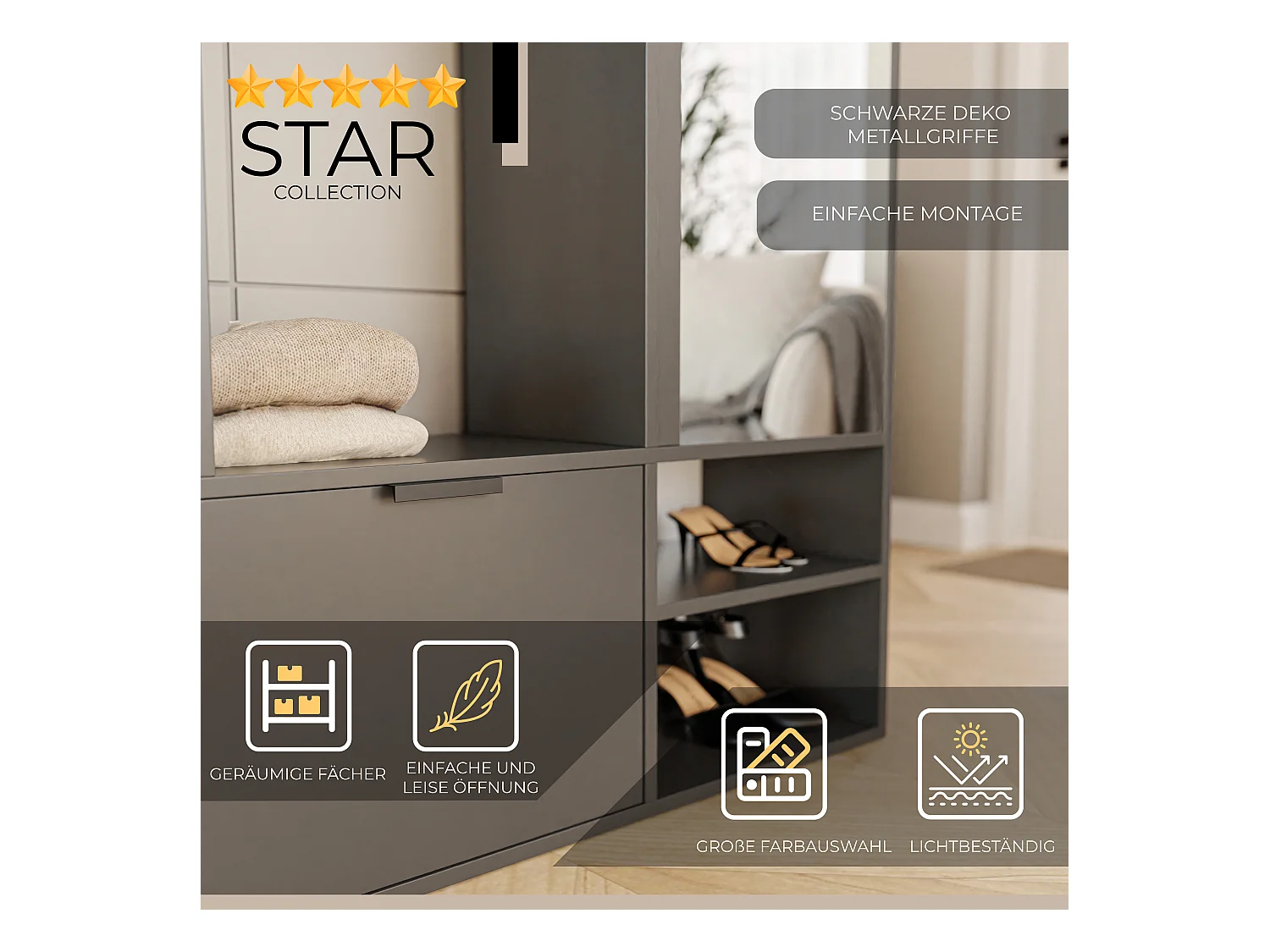 Kleiderschrank mit Spiegel Graphit