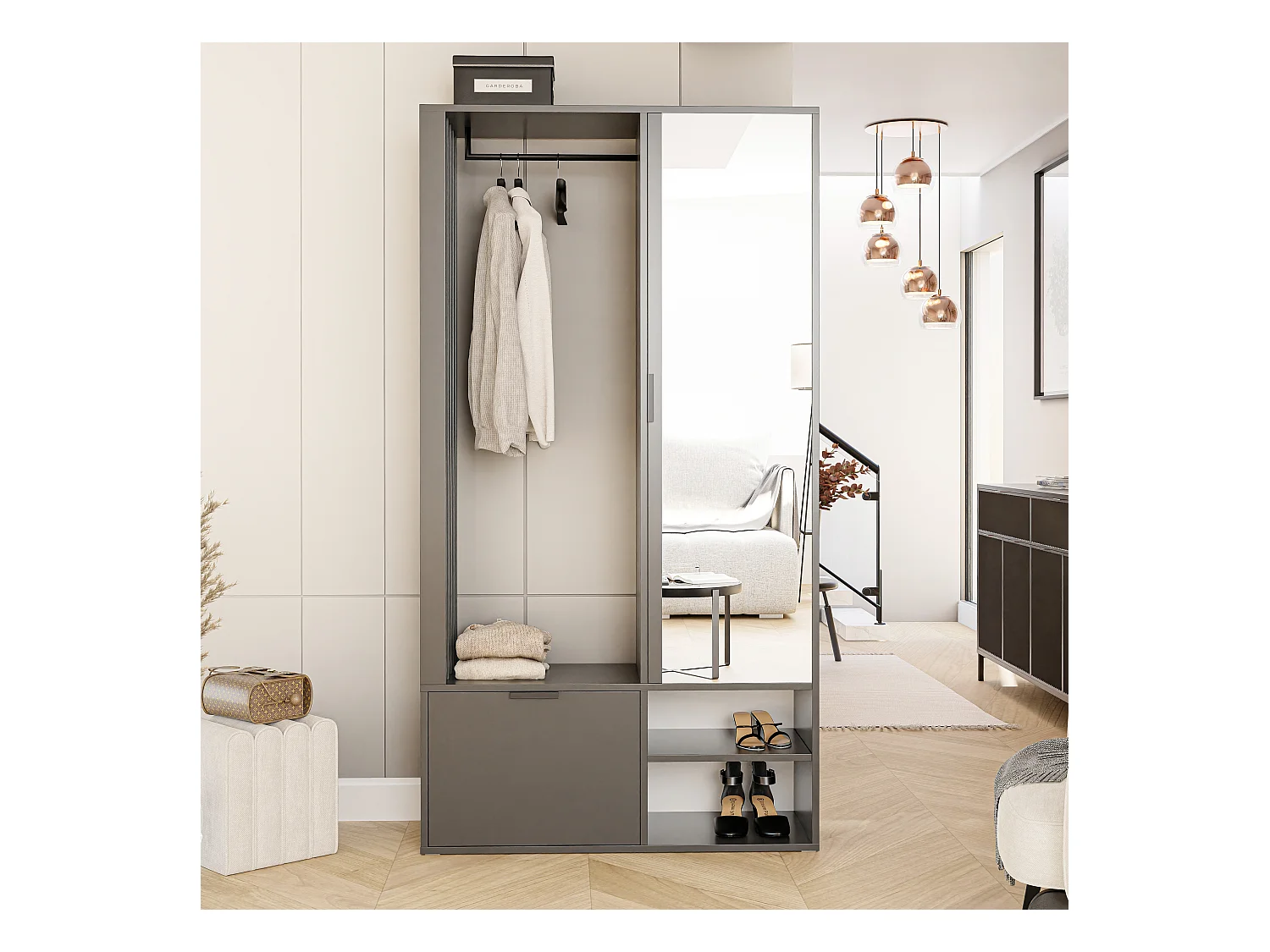 Kleiderschrank mit Spiegel Graphit