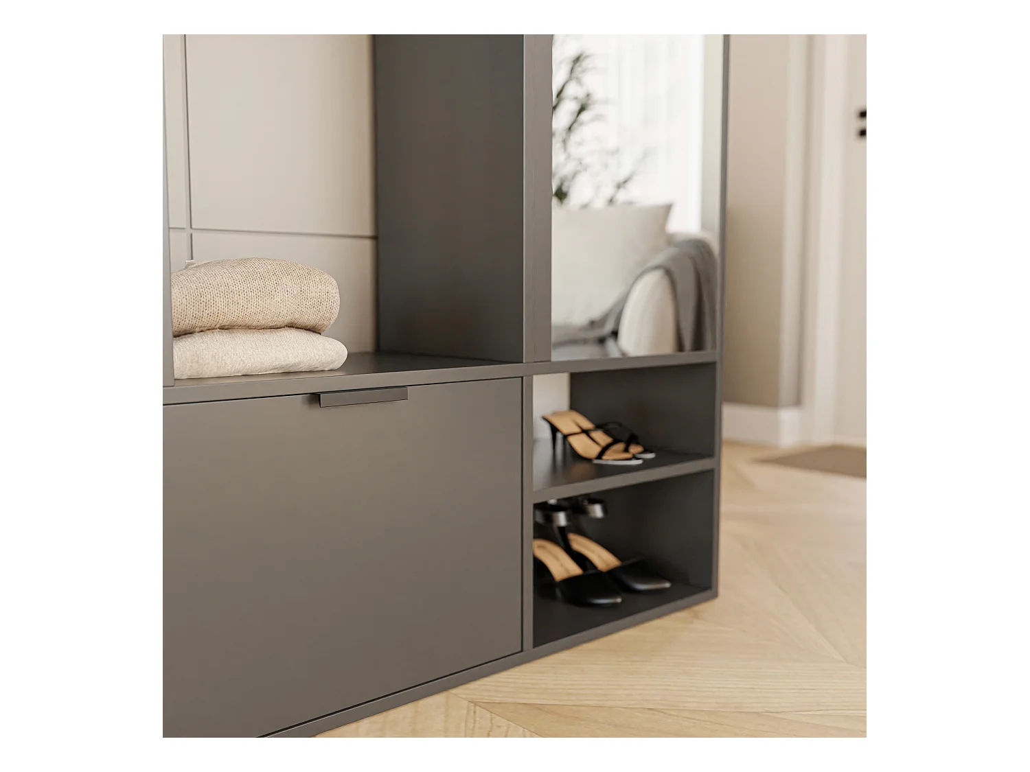 Kleiderschrank mit Spiegel Graphit