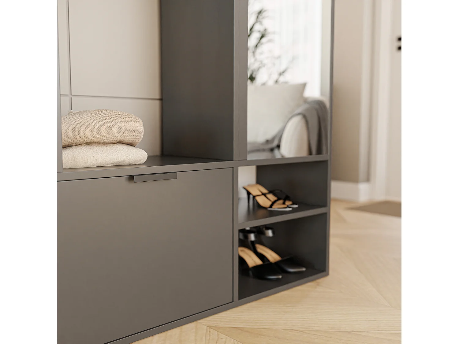 Kledingkast met spiegel Grafiet