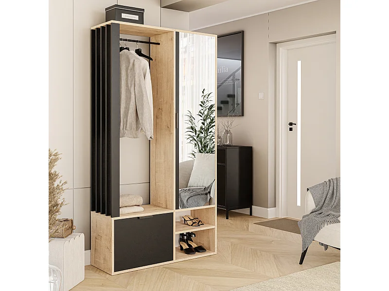 Kledingkast met spiegel Eiken Ambachtelijk/Zwart