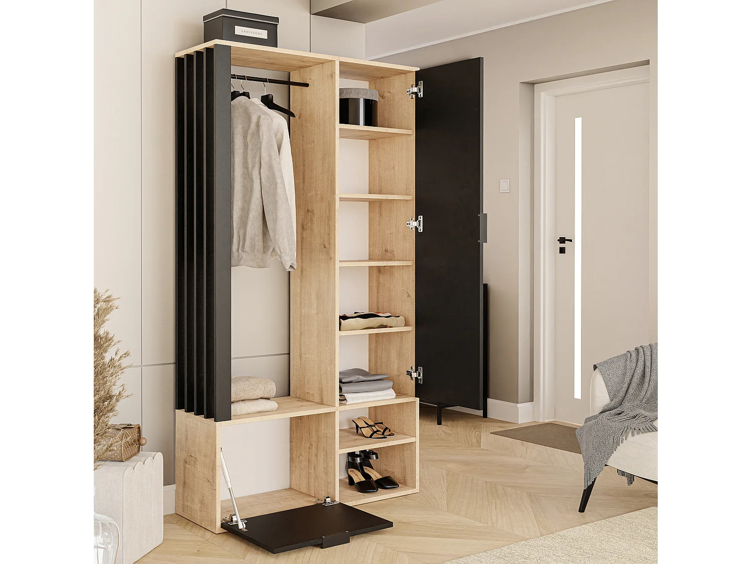 Armoire dressing avec miroir Chêne Artisanal/Noir