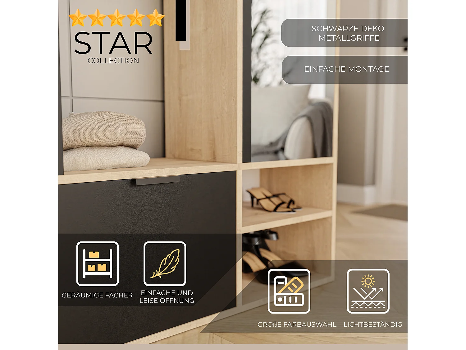 Armoire dressing avec miroir Chêne Artisanal/Noir