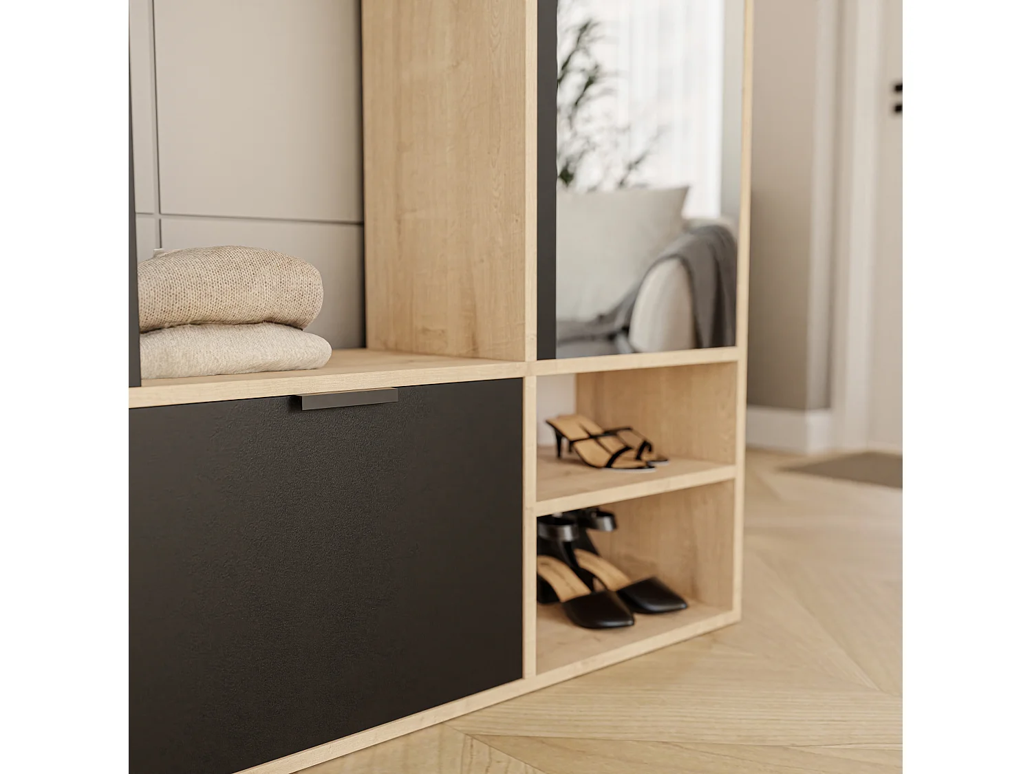 Armoire dressing avec miroir Chêne Artisanal/Noir