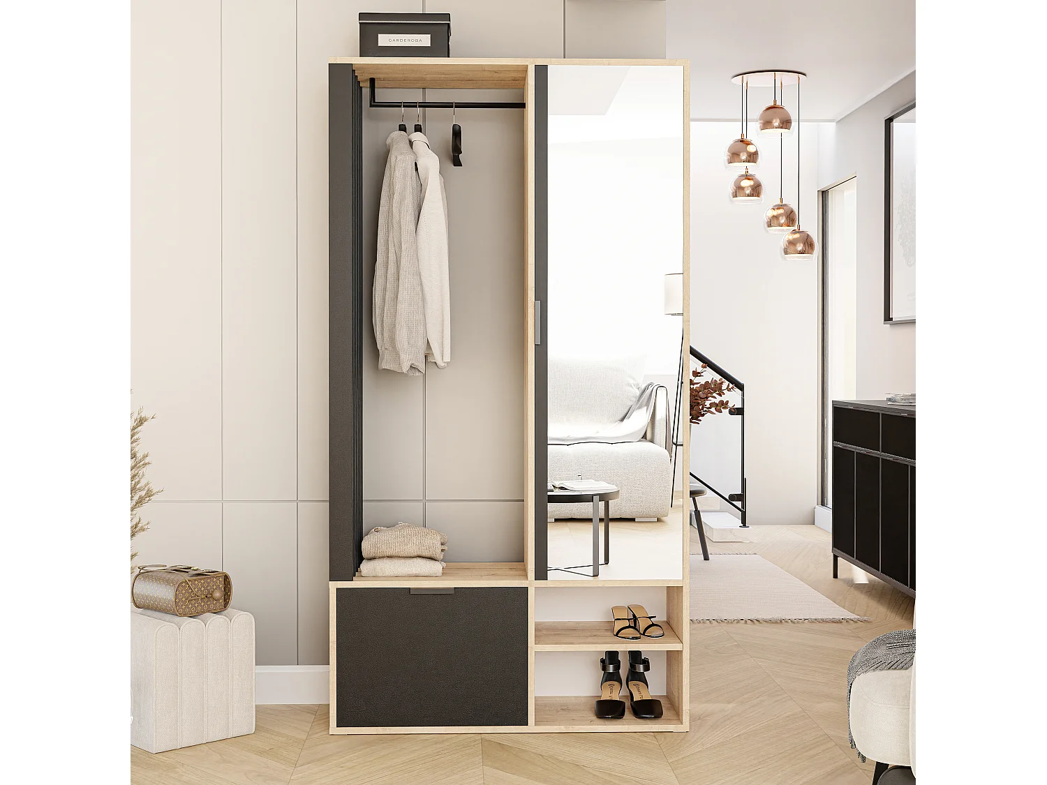 Armoire dressing avec miroir Chêne Artisanal/Noir