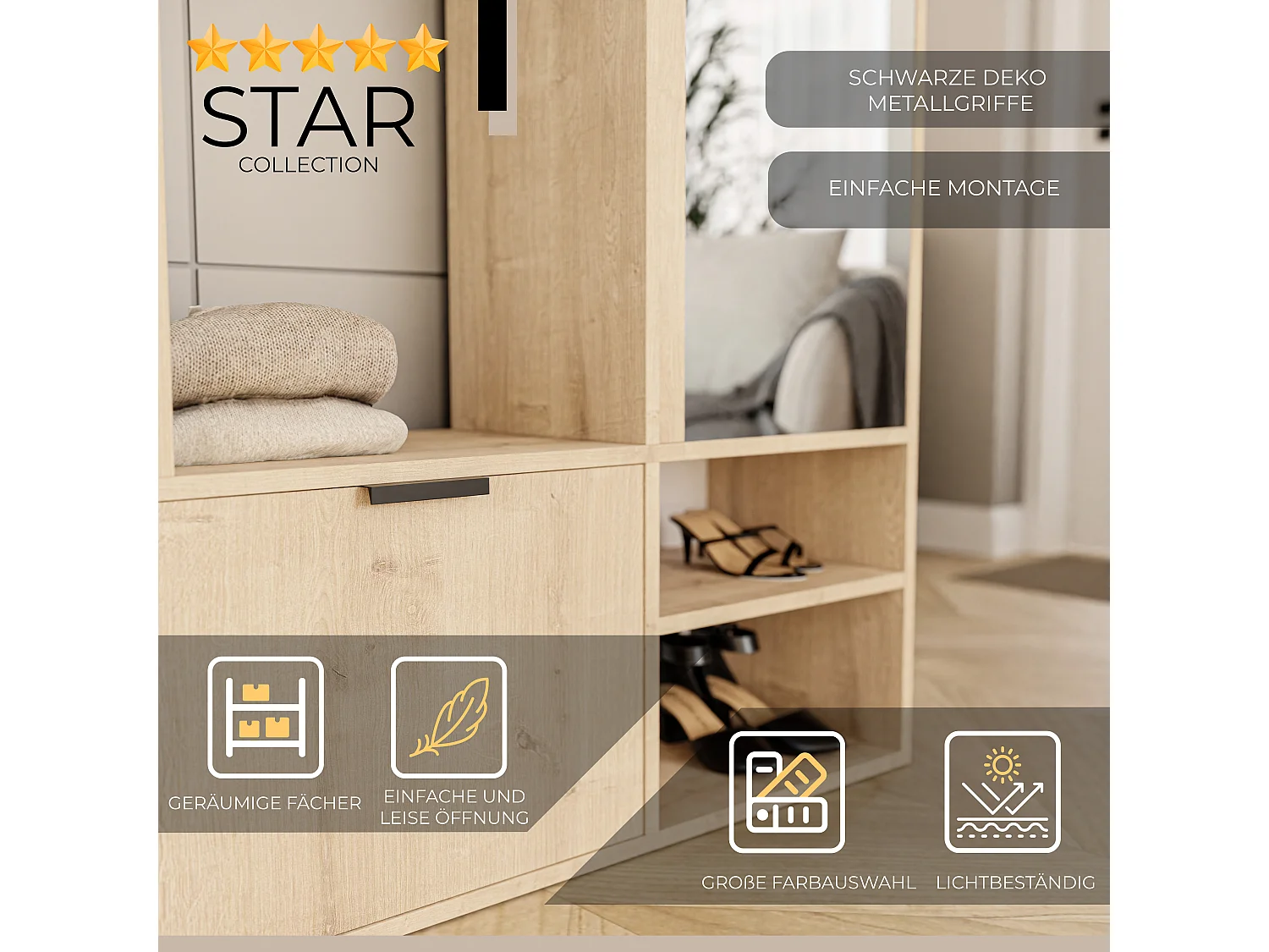 Kledingkast met spiegel Eiken Ambachtelijk