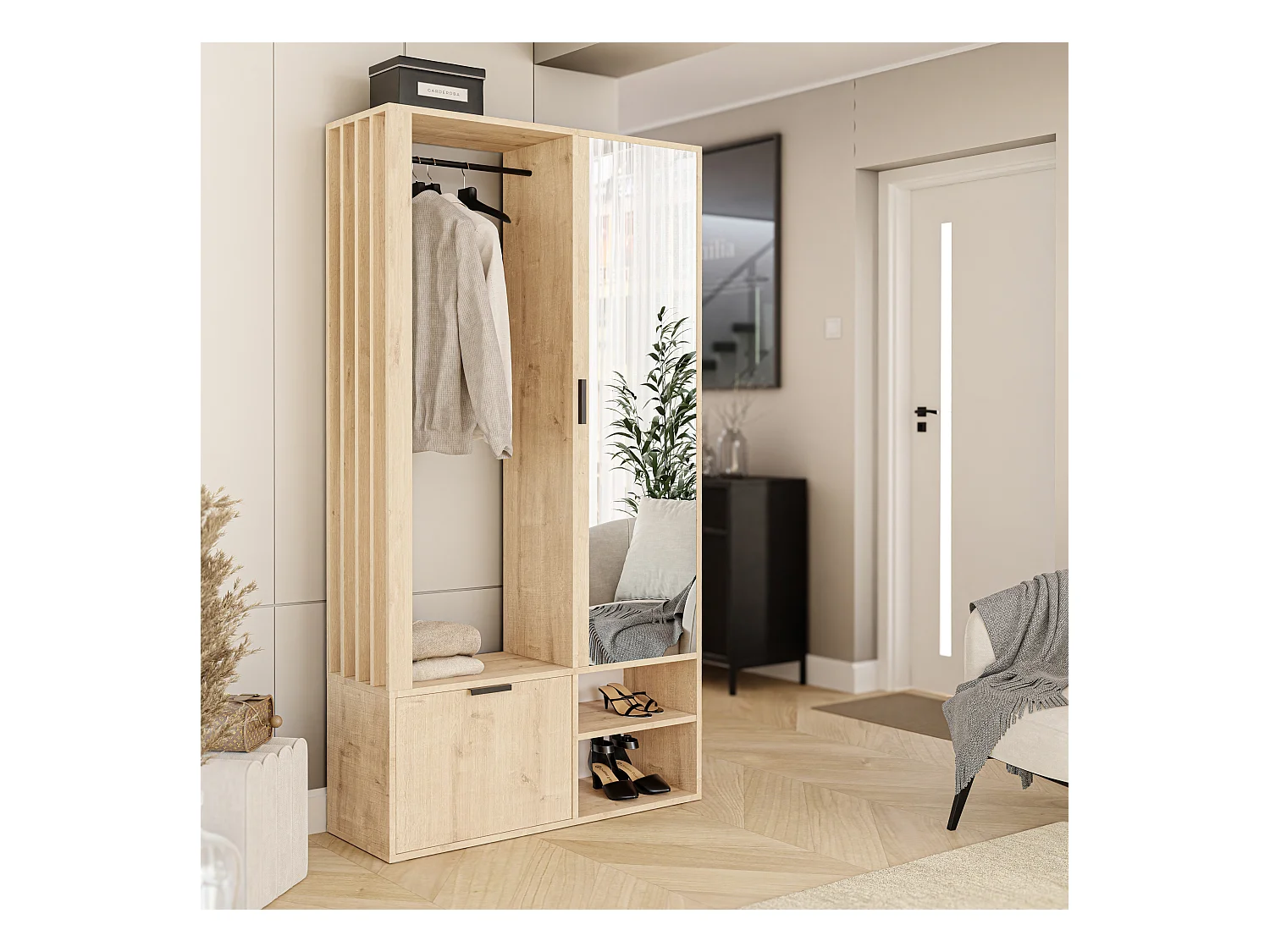 Armoire dressing avec miroir Chêne Artisanal