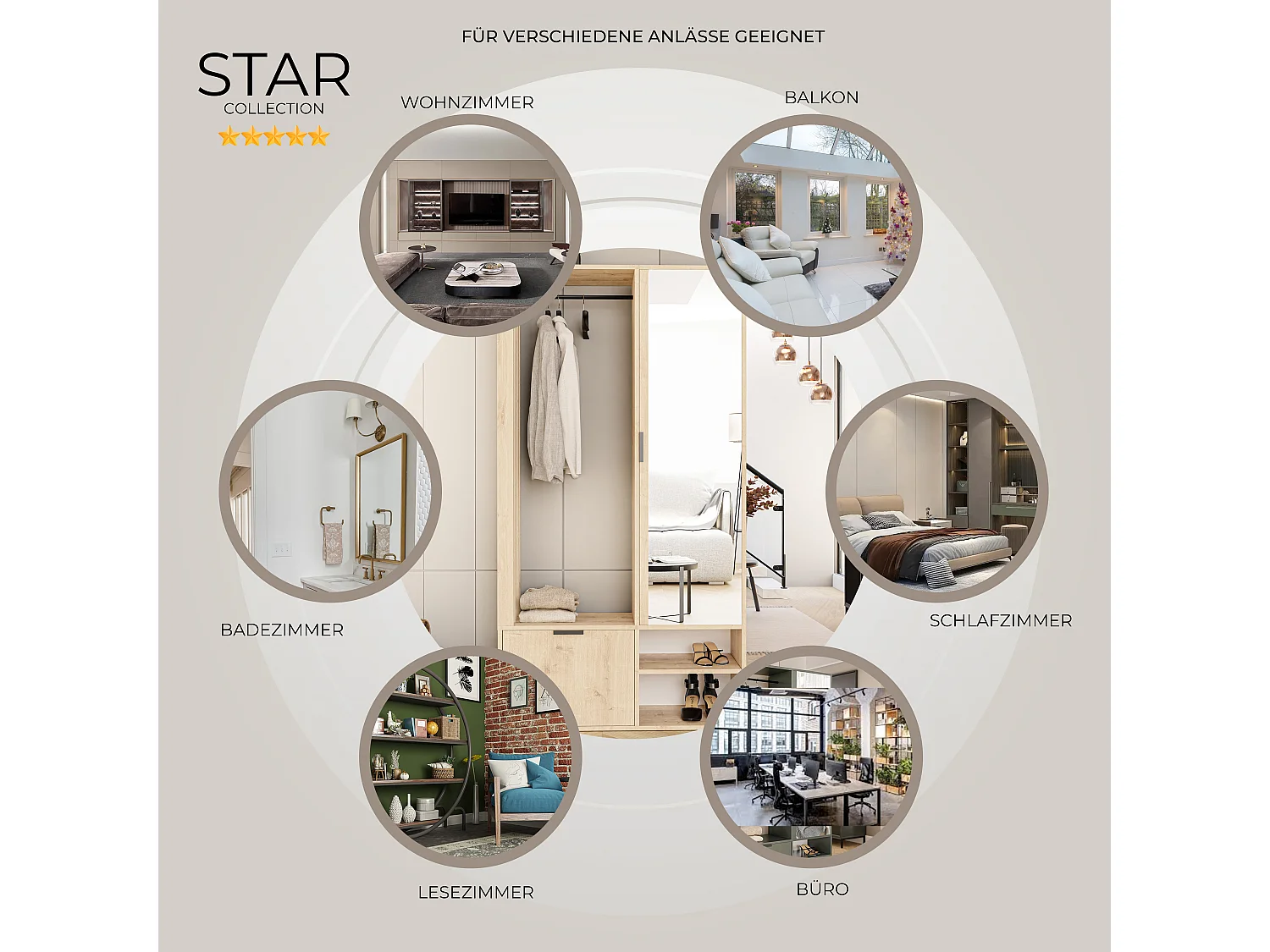 Kledingkast met spiegel Eiken Ambachtelijk