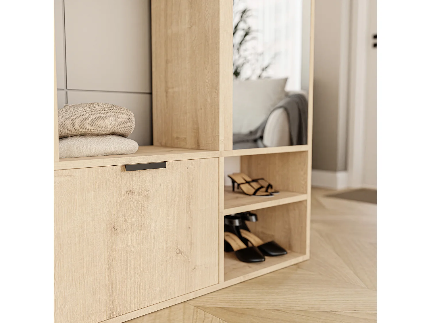 Kledingkast met spiegel Eiken Ambachtelijk