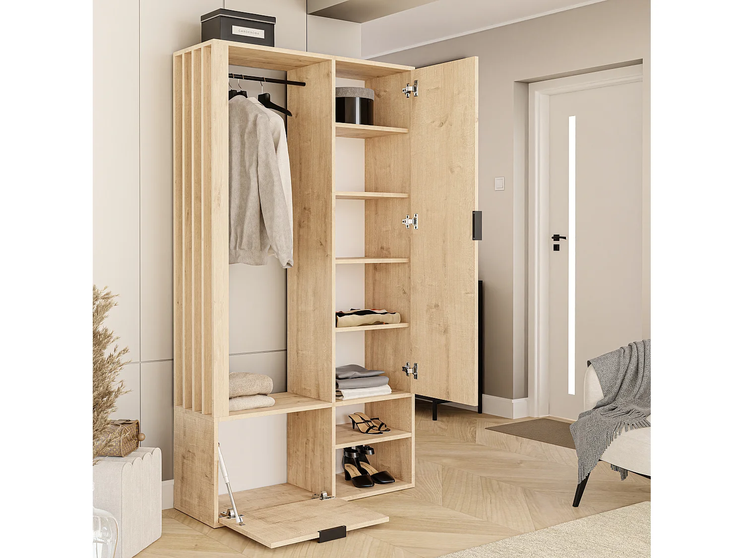 Kledingkast met spiegel Eiken Ambachtelijk