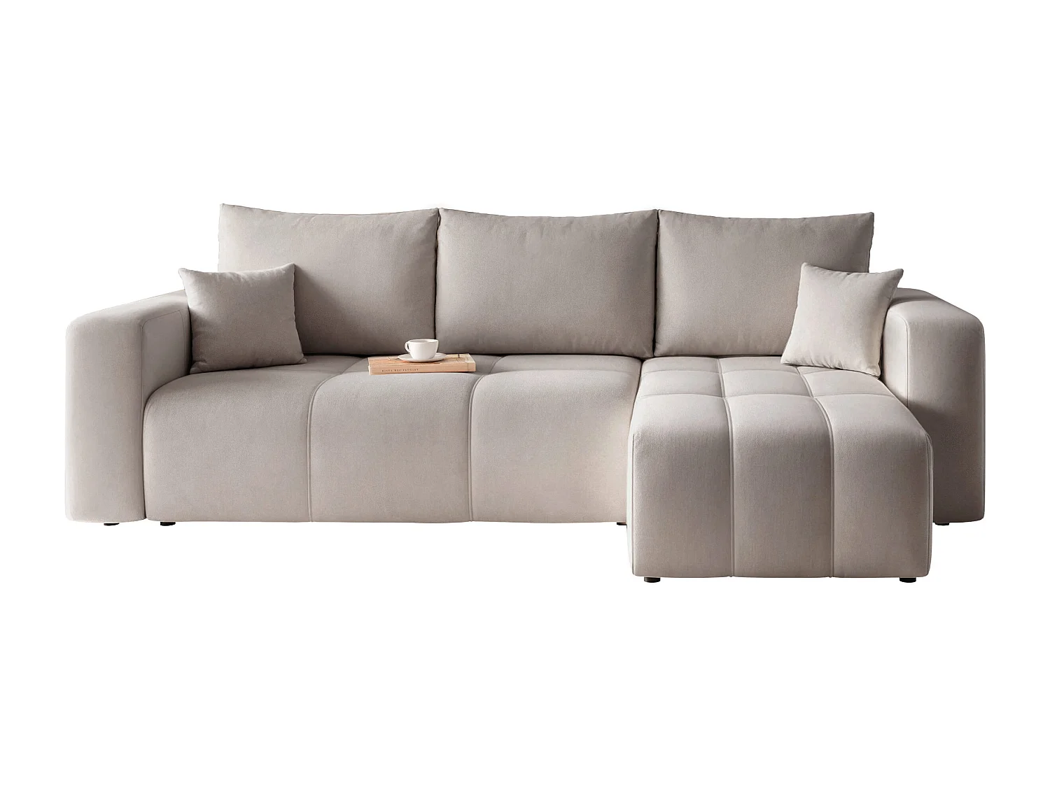 Canapé d'angle Convertible Pedro 3-Places avec Espace de Rangement en tissu Gris