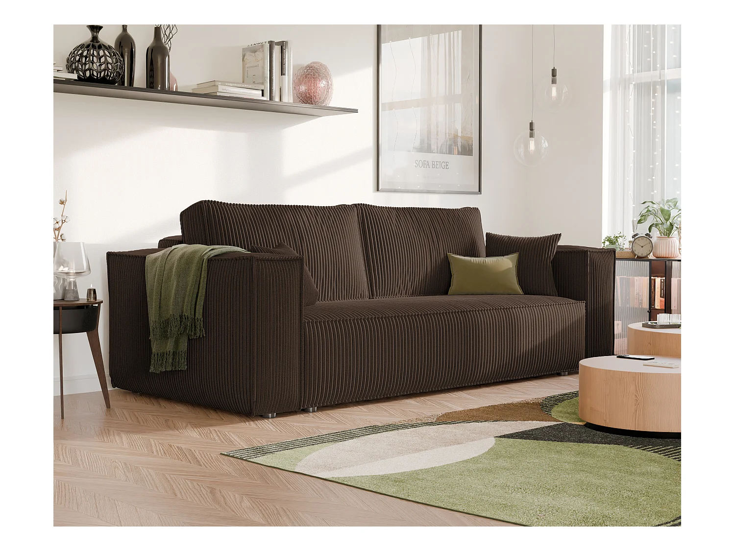Canapé Bali réversible convertible en tissu Marron