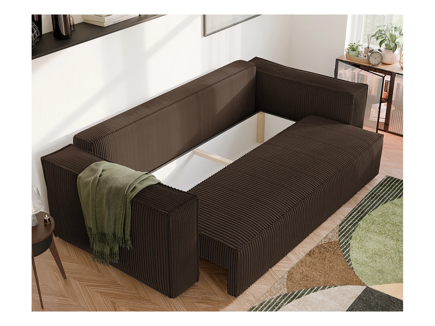 Canapé Bali réversible convertible en tissu Marron