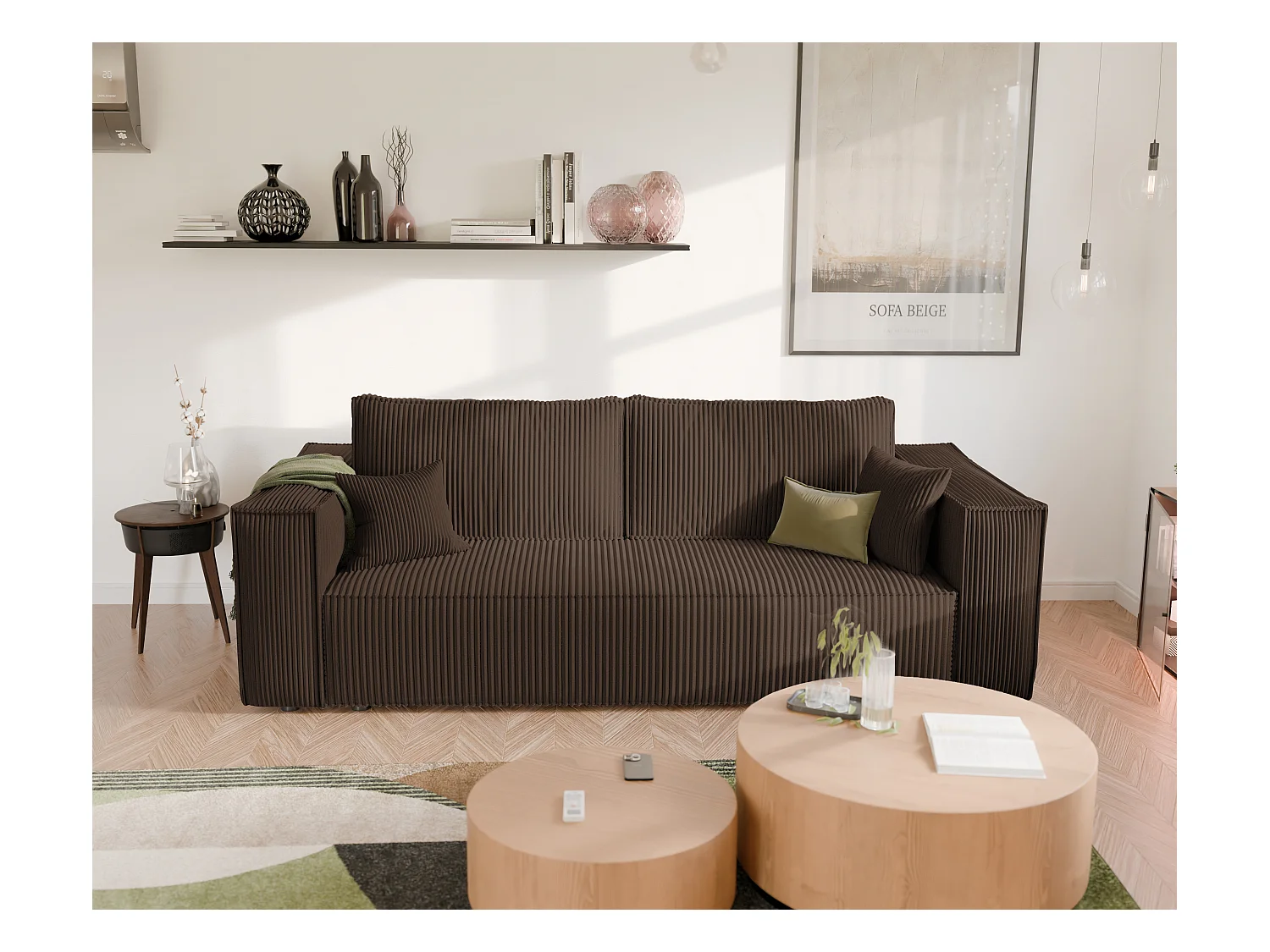 Canapé Bali réversible convertible en tissu Marron