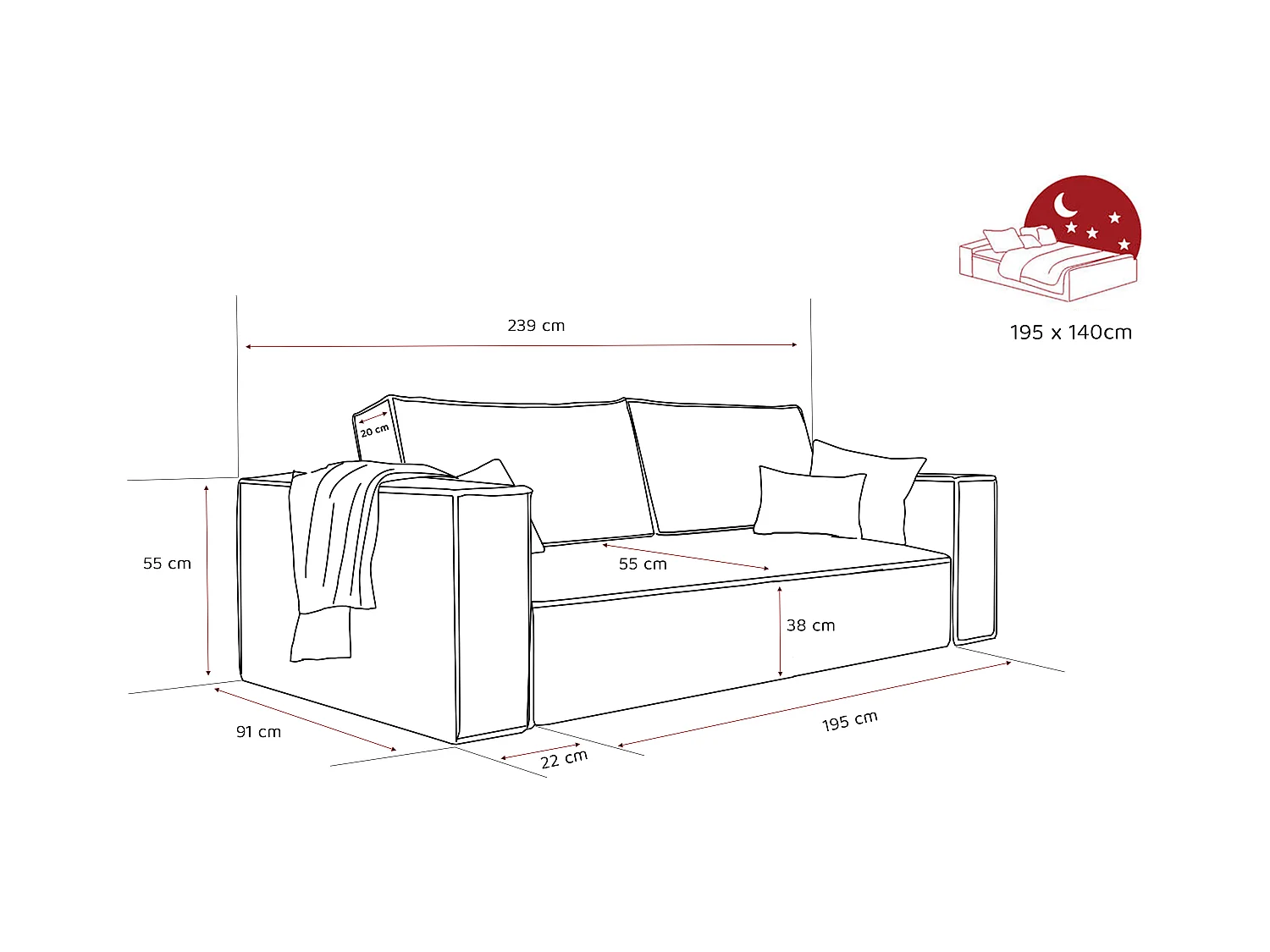 Canapé Bali réversible convertible en tissu Marron