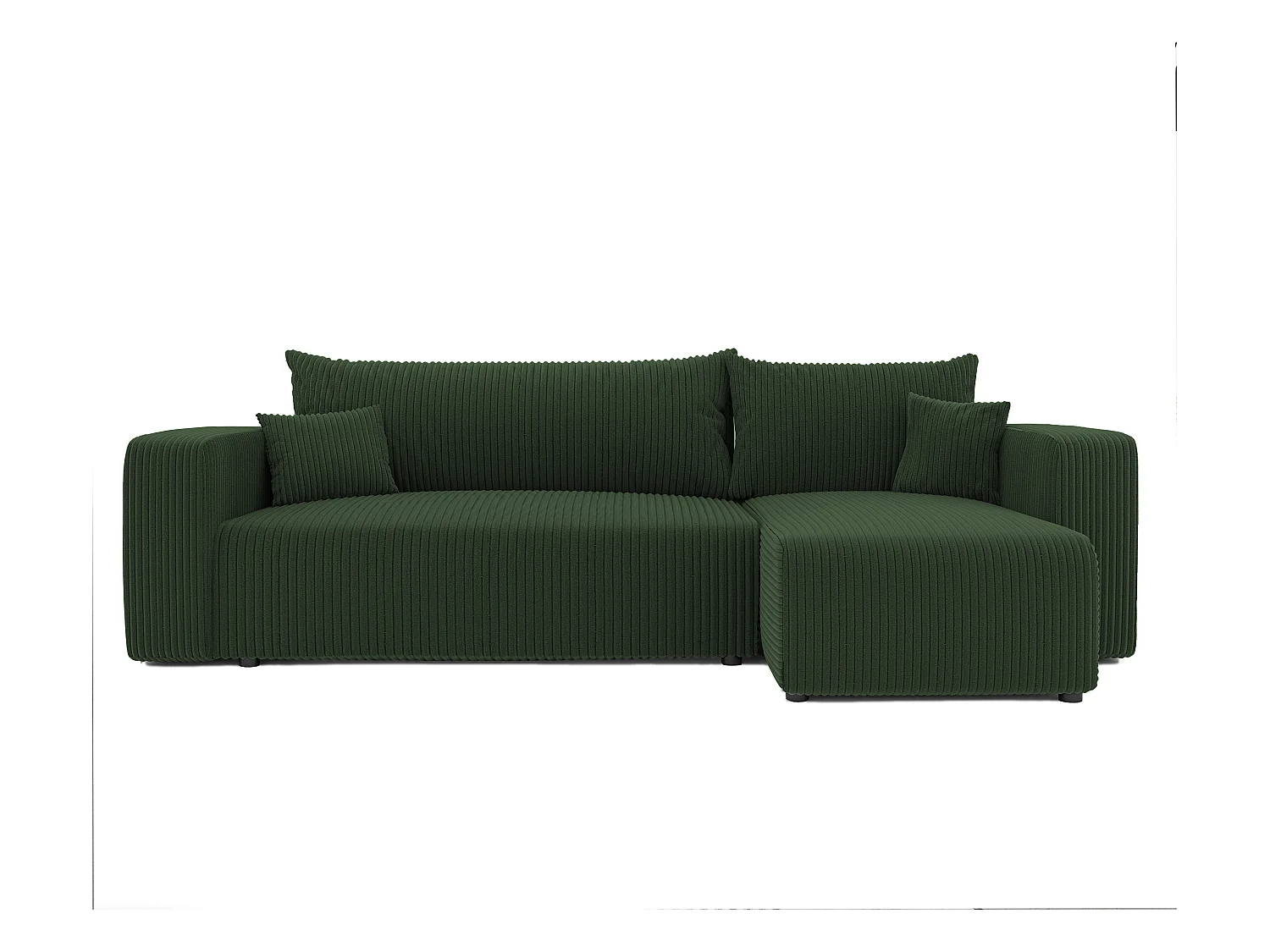 Ecksofa Piano in grünem Stoff umwandelbar.