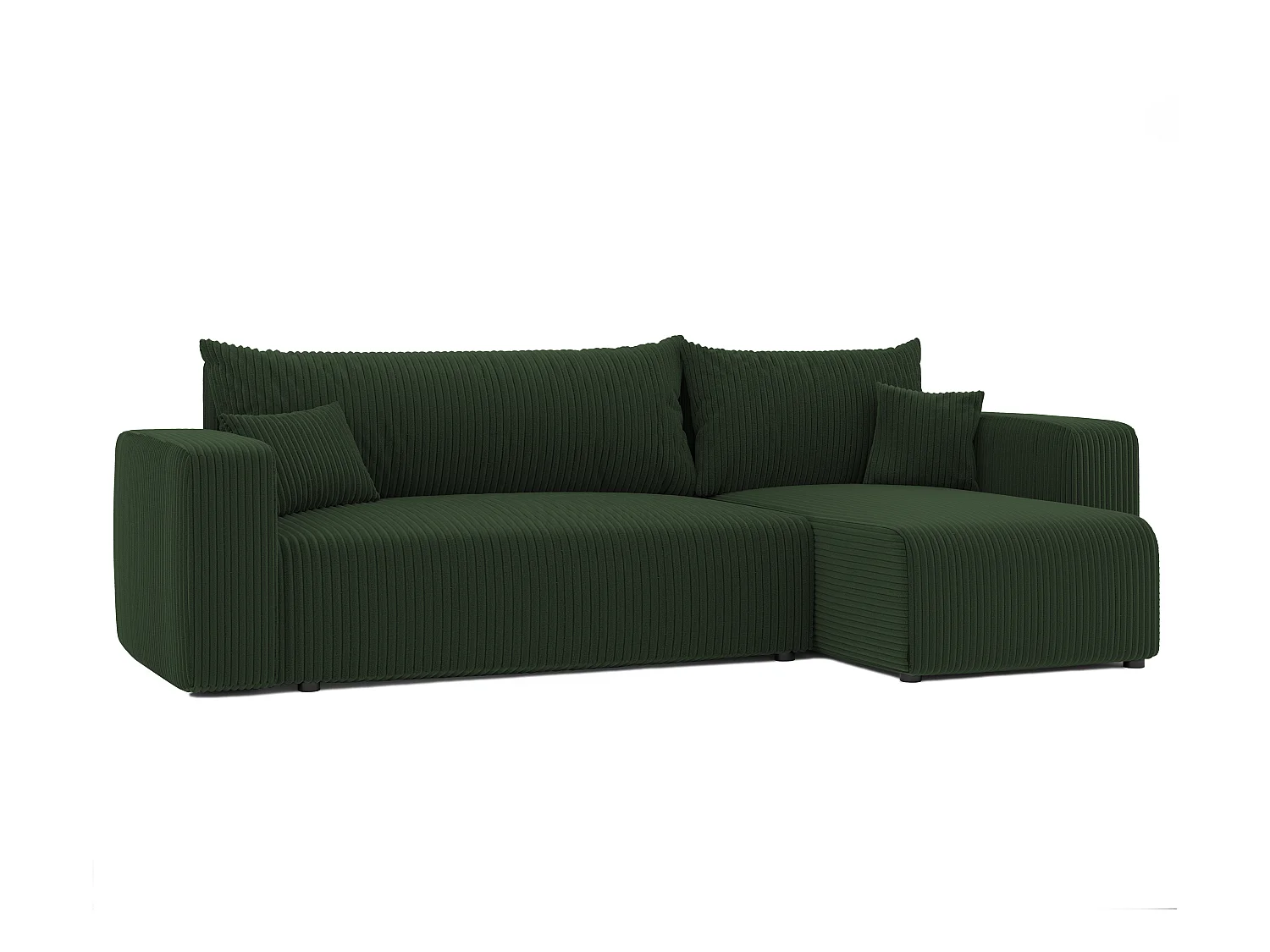 Ecksofa Piano in grünem Stoff umwandelbar.