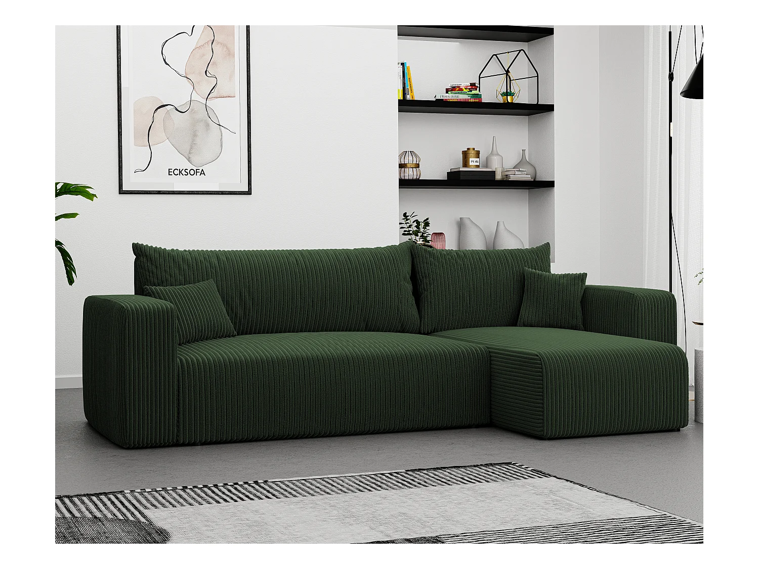 Canapé d'angle Piano Convertible en tissu Vert