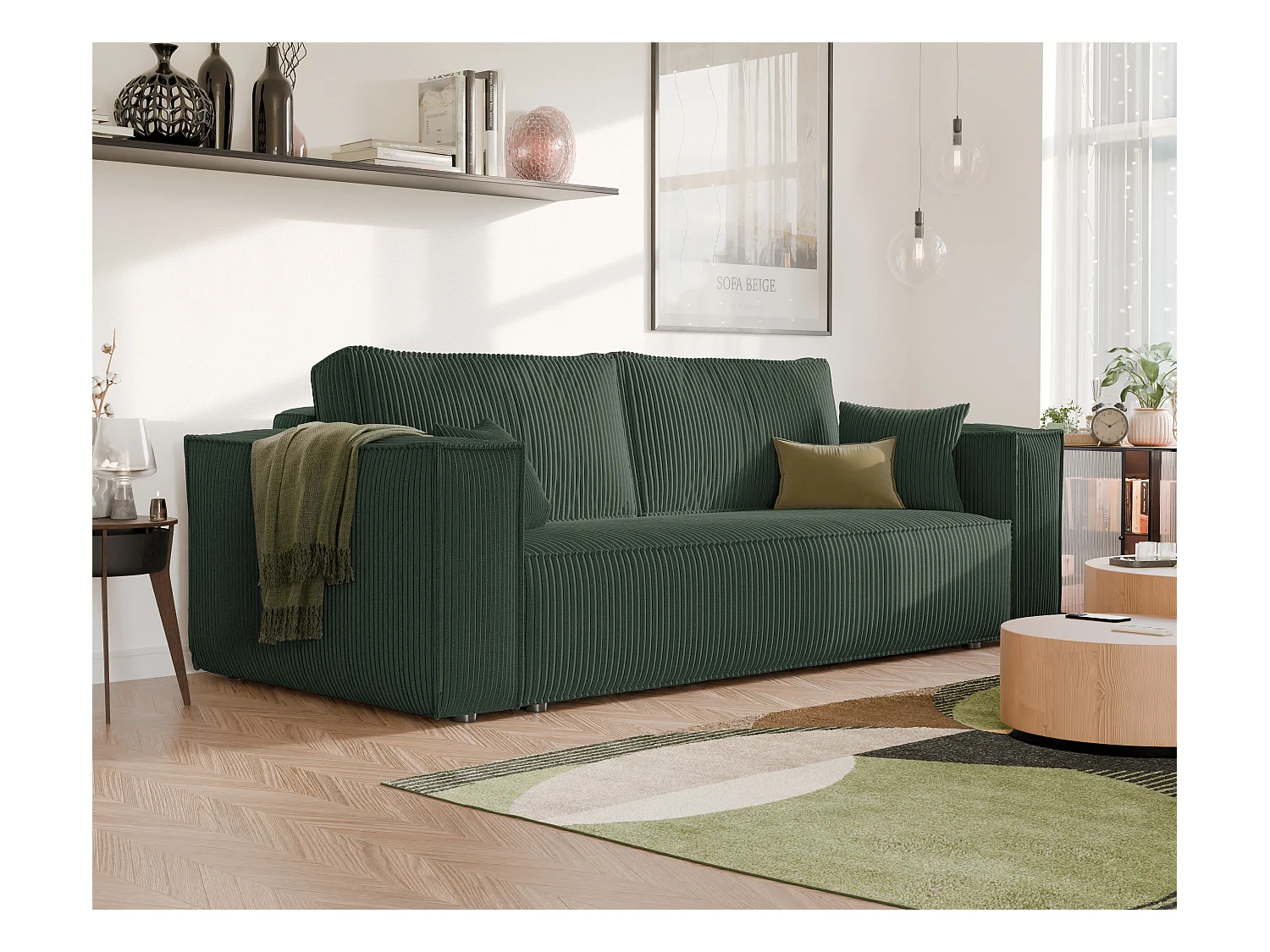 Canapé Bali réversible convertible en tissu Vert