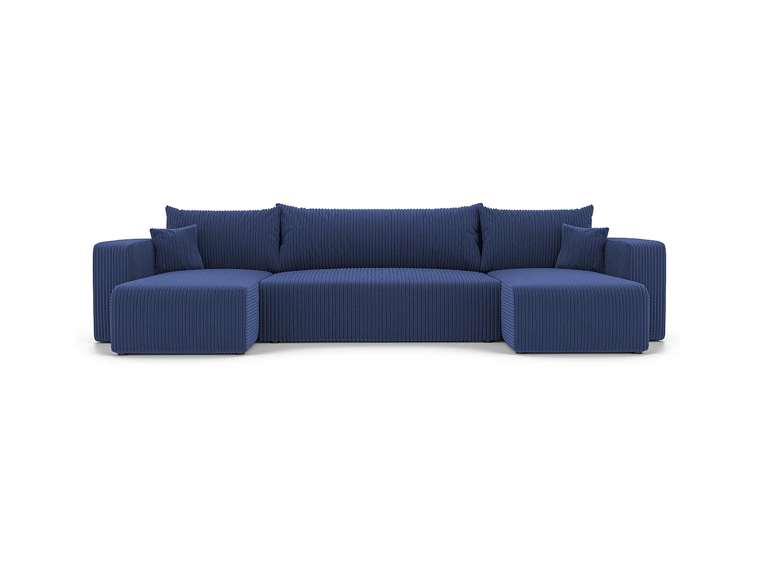 Ecksofa Piano U mit Schlaffunktion und blauem Stoff.