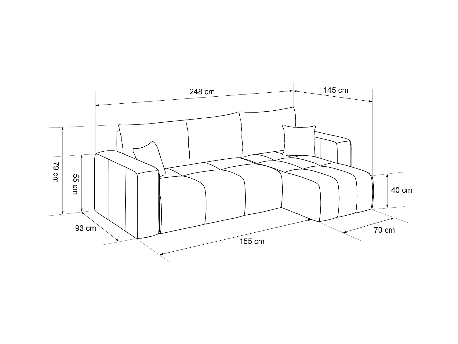 Canapé d'angle Convertible Pedro 3-Places avec Espace de Rangement en tissu Beige