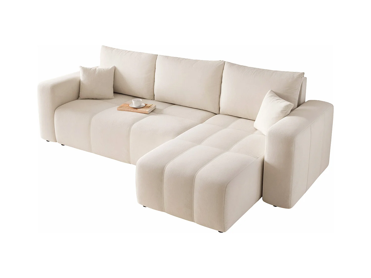 Hoekslaapbank Convertible Pedro 3-zits met opbergruimte in beige stof