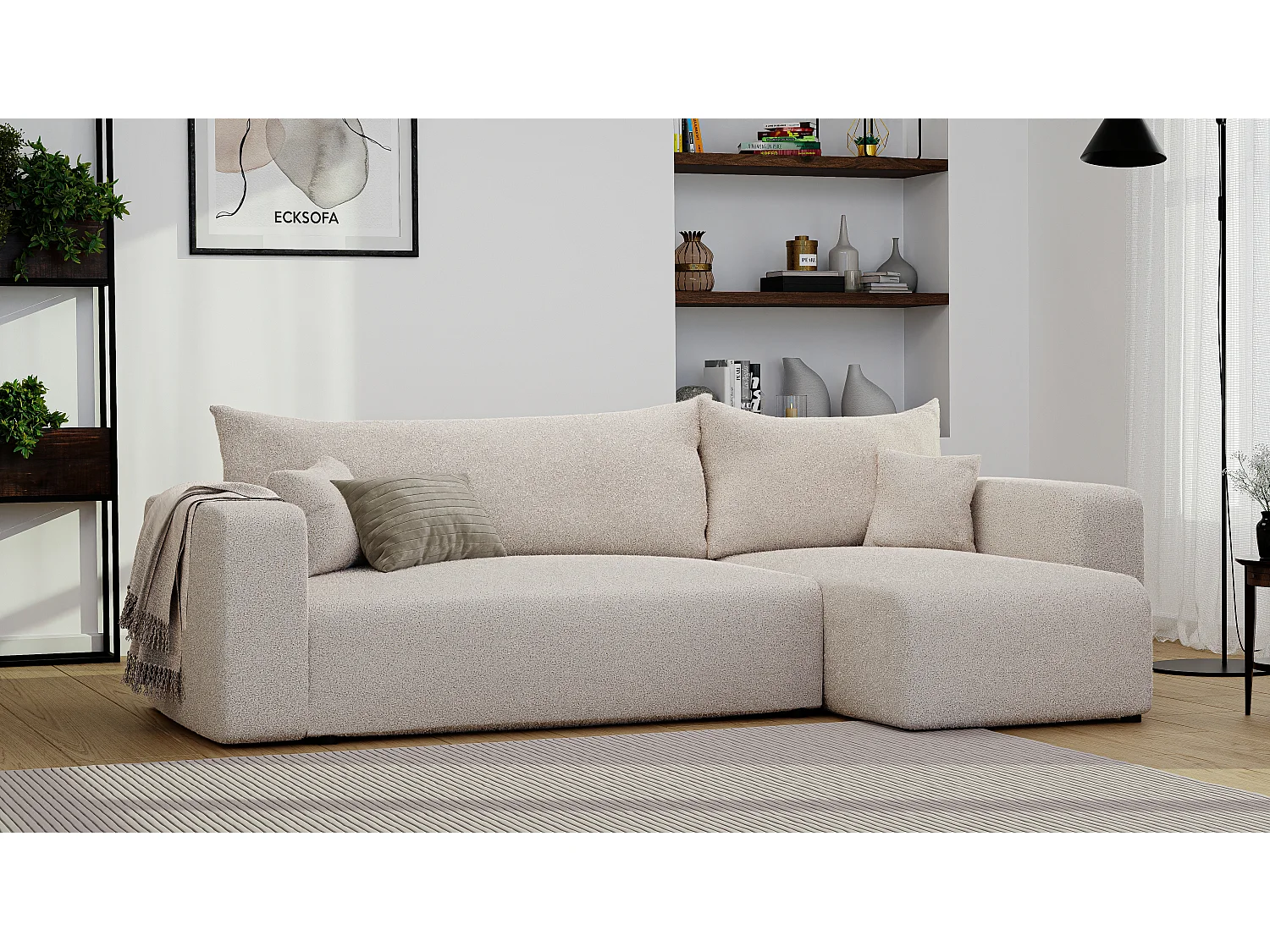 Hoekslaapbank Piano om te bouwen in Beige stof