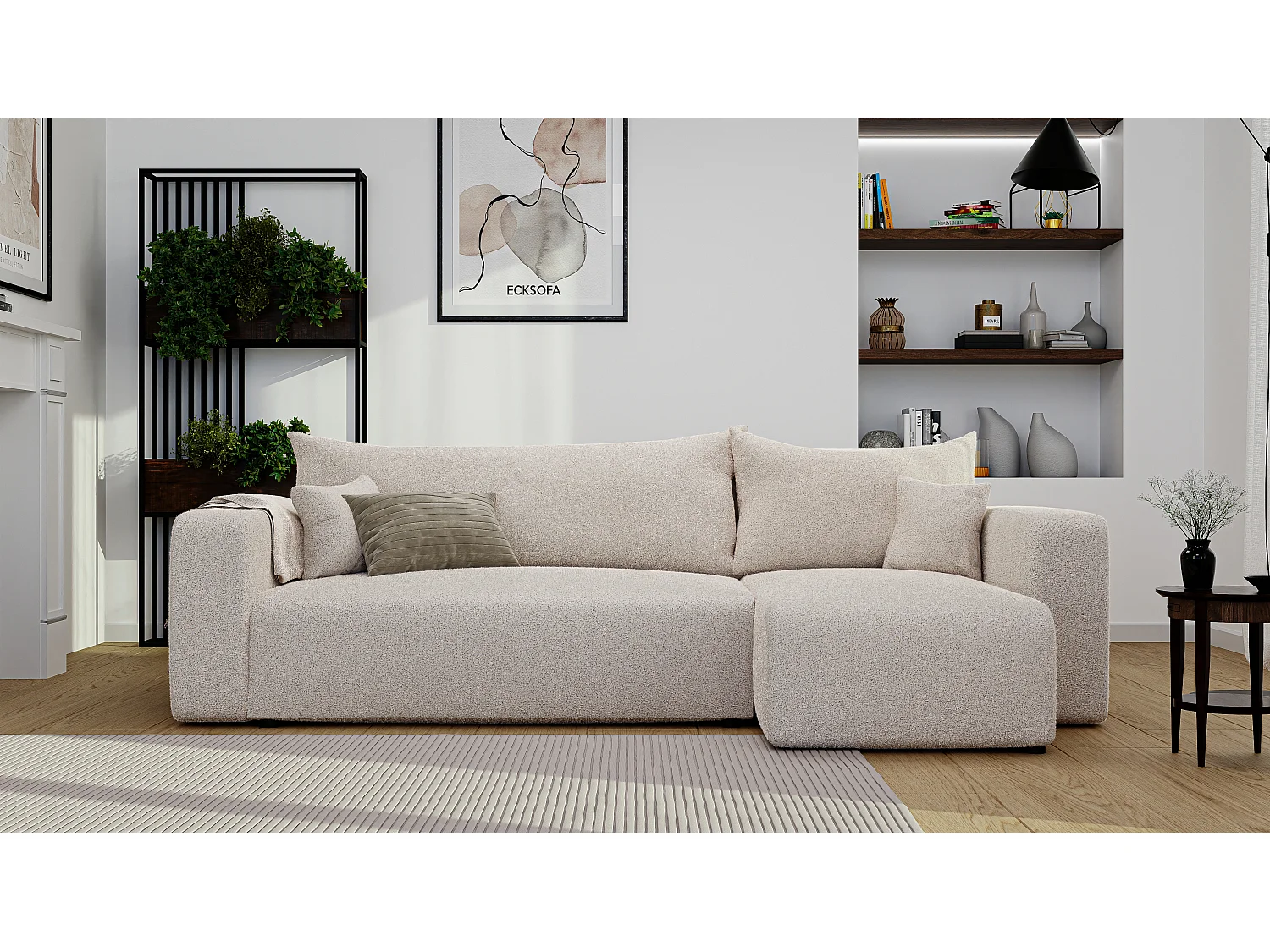 Hoekslaapbank Piano om te bouwen in Beige stof