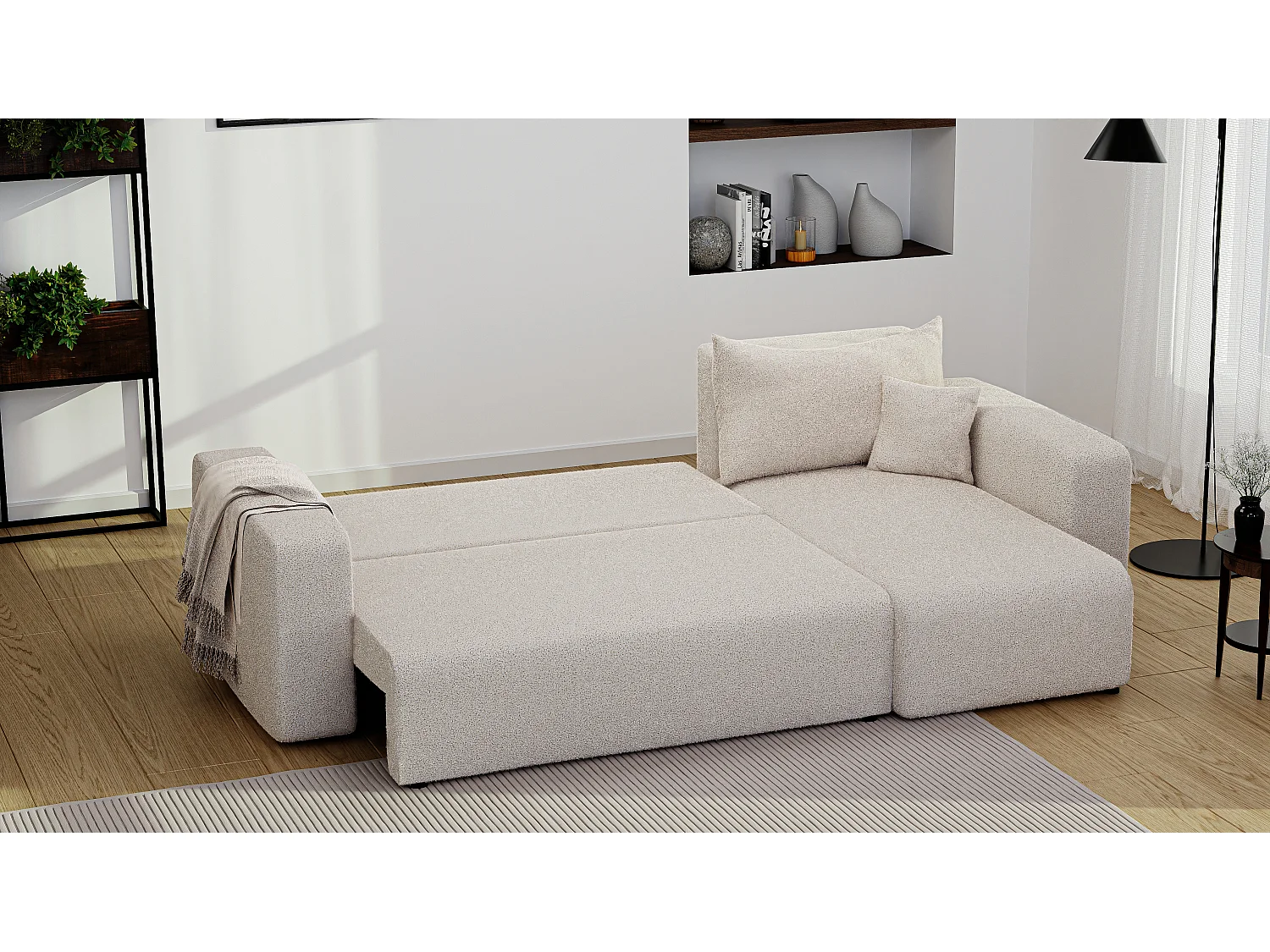 Hoekslaapbank Piano om te bouwen in Beige stof