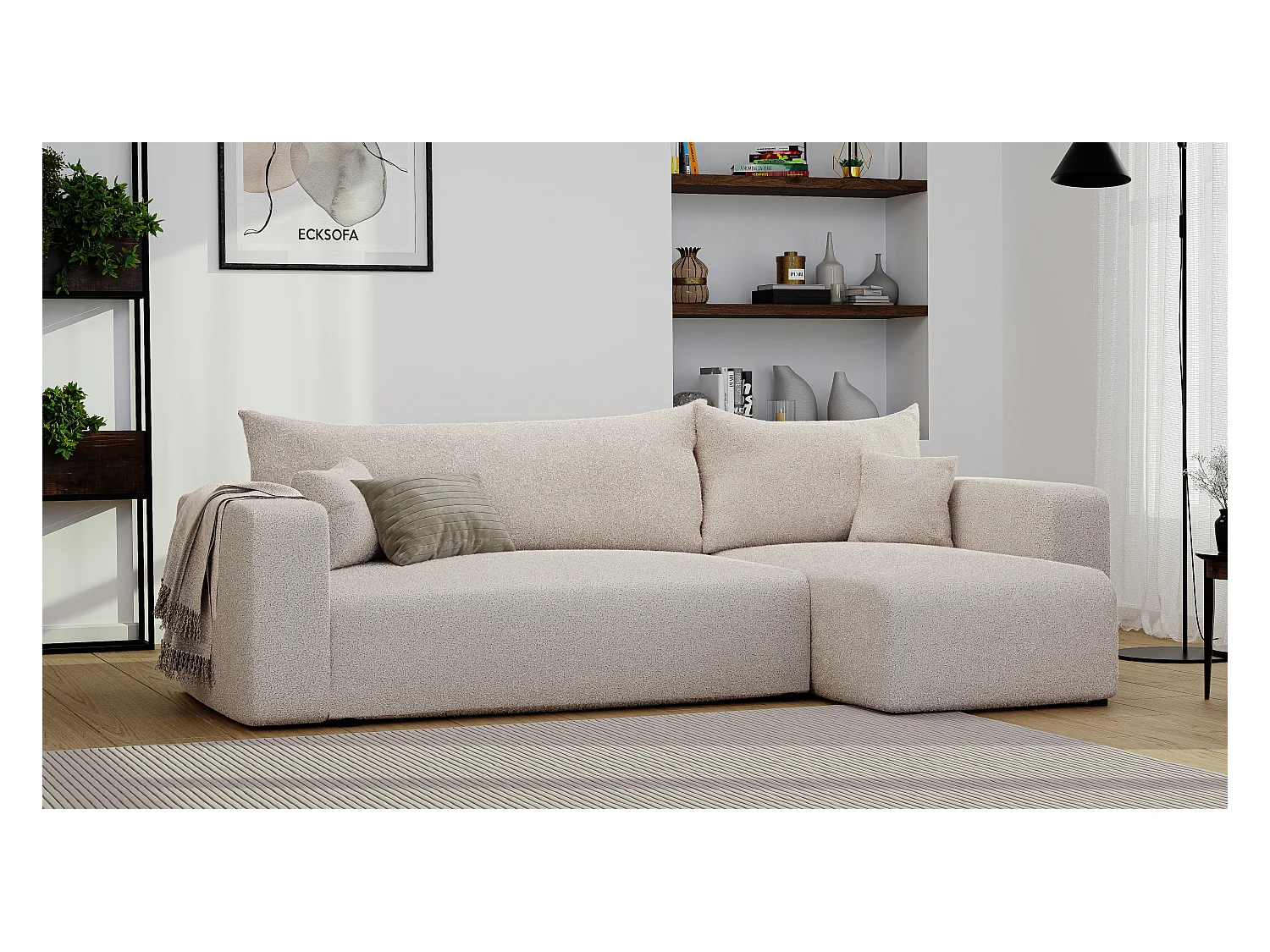 Canapé d'angle Piano Convertible en tissu Beige