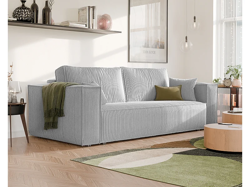 Sofa Bali, umkehrbar und ausziehbar, in Grau Stoff.