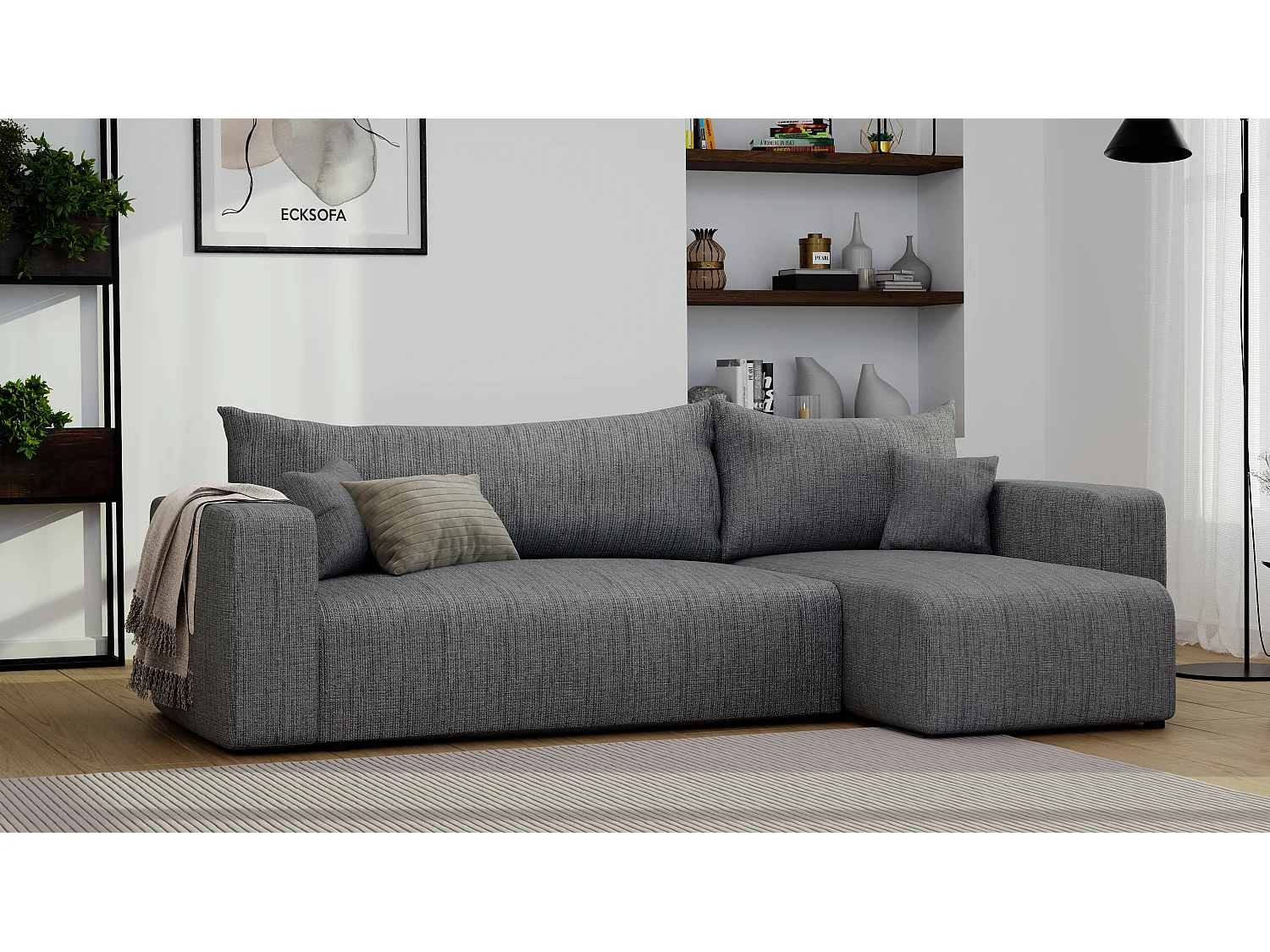 Canapé d'angle Piano Convertible en tissu Gris