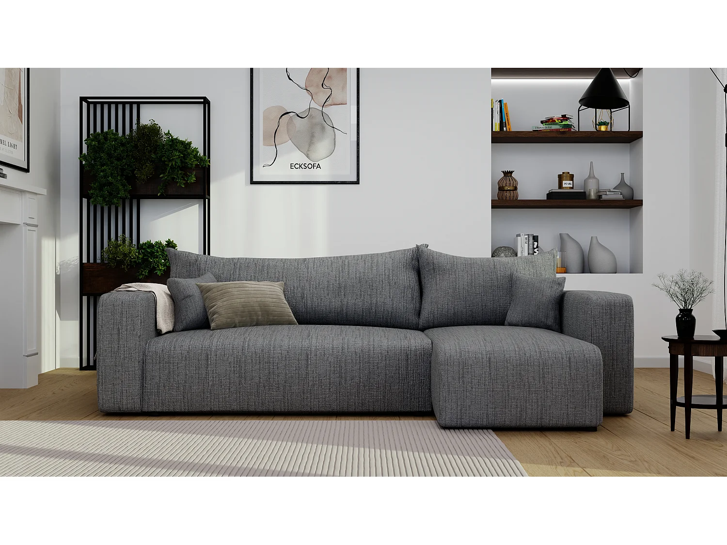 Canapé d'angle Piano Convertible en tissu Gris