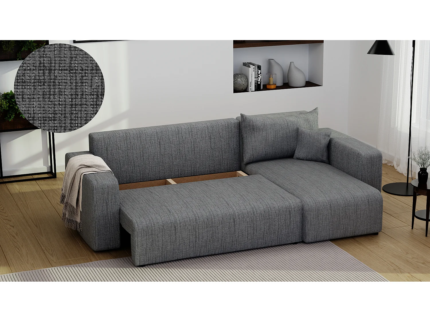 Canapé d'angle Piano Convertible en tissu Gris