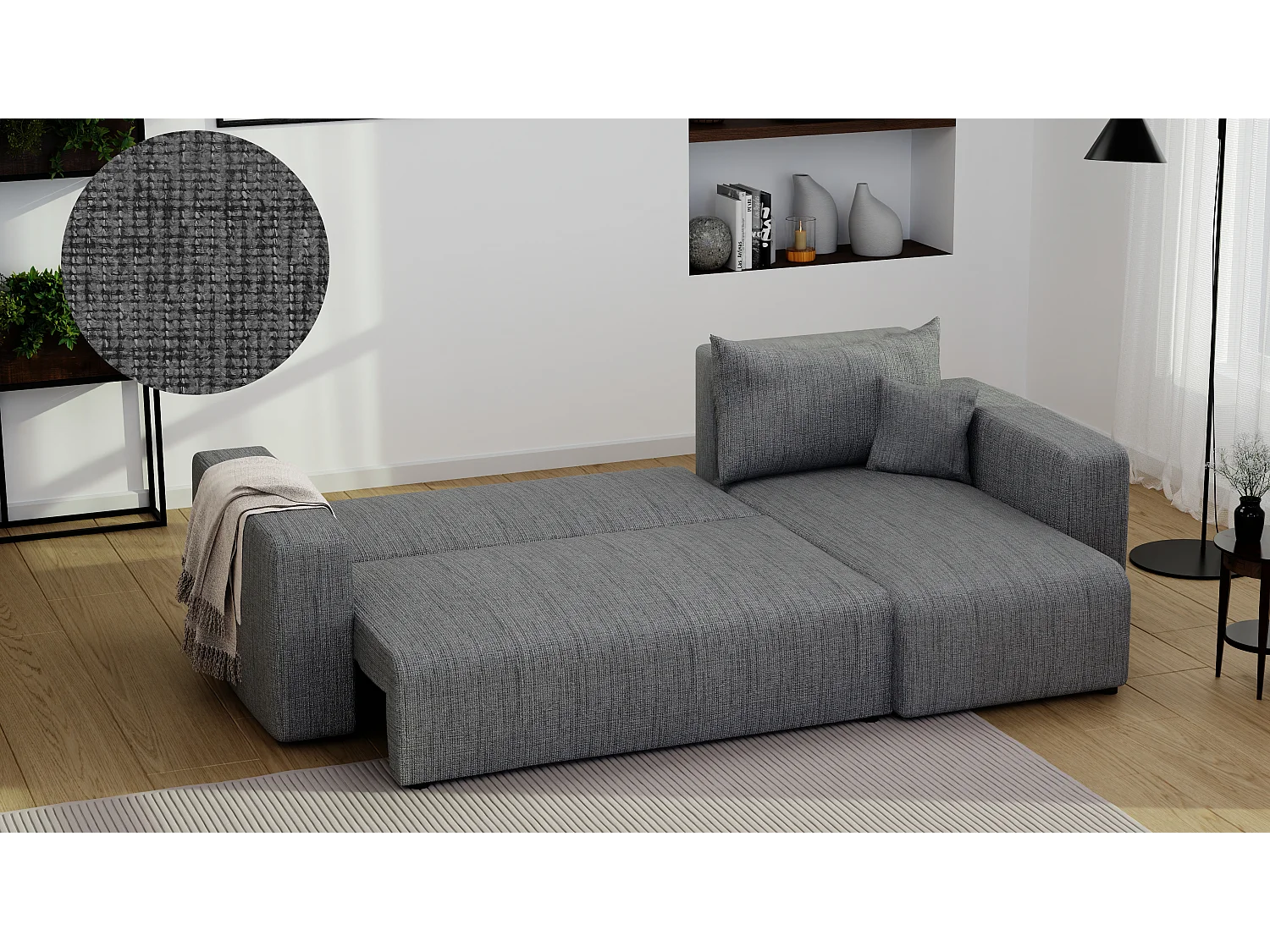 Canapé d'angle Piano Convertible en tissu Gris