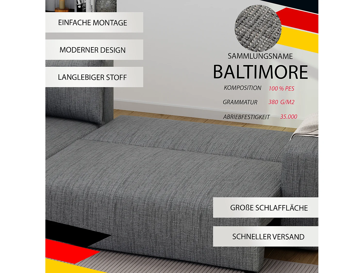 Canapé d'angle Piano Convertible en tissu Gris