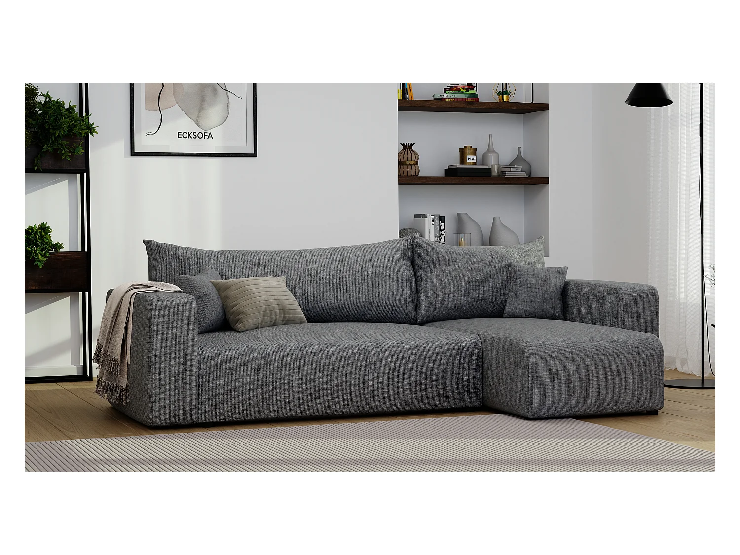 Ecksofa Piano Schlafsofa aus grauem Stoff