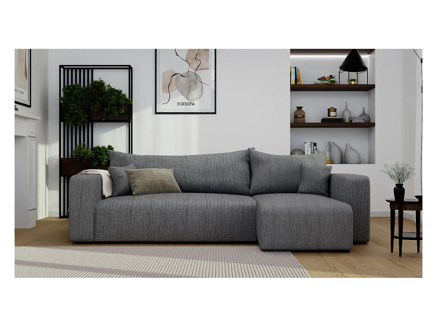 Ecksofa Piano Schlafsofa aus grauem Stoff