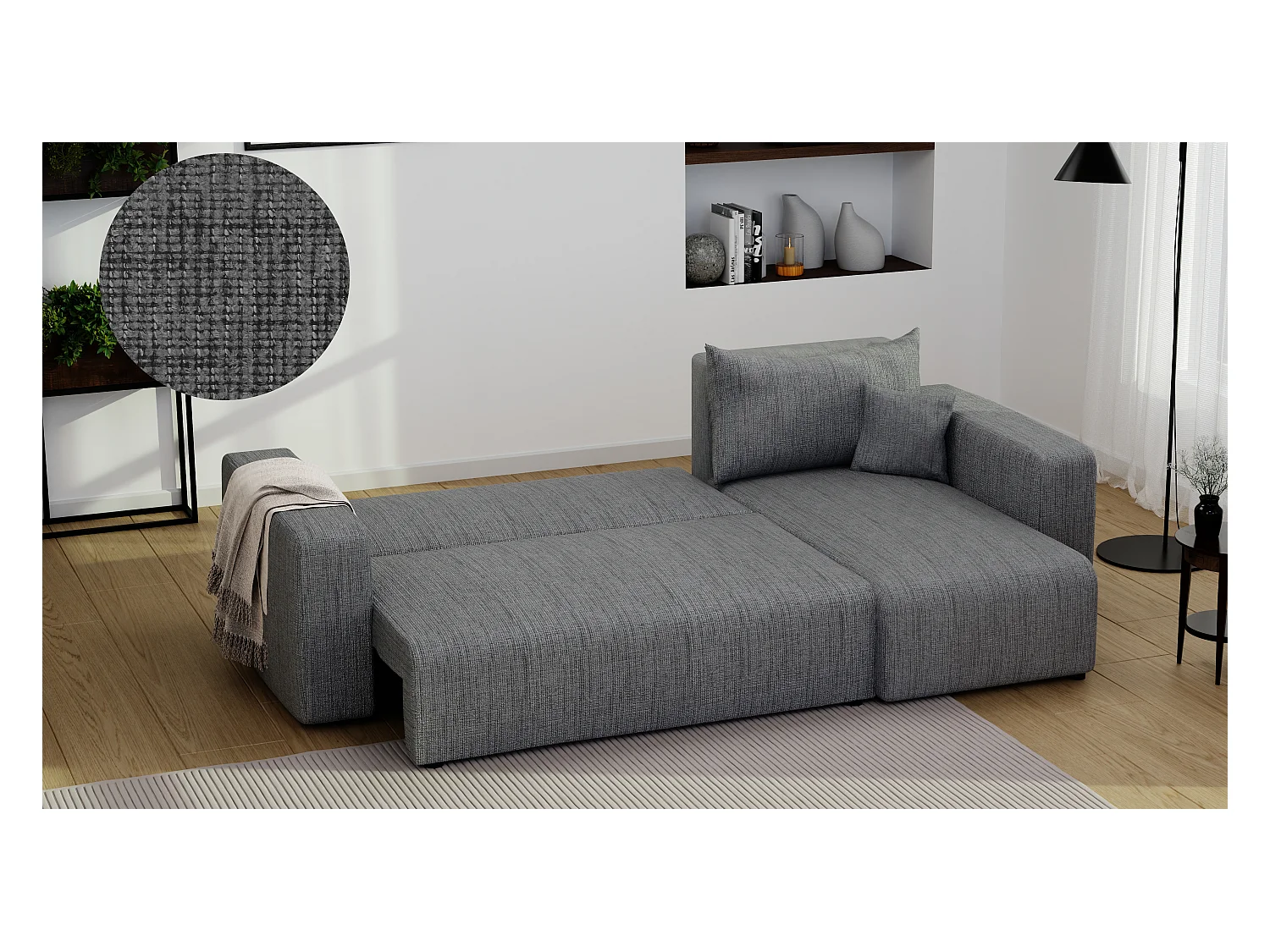 Ecksofa Piano Schlafsofa aus grauem Stoff