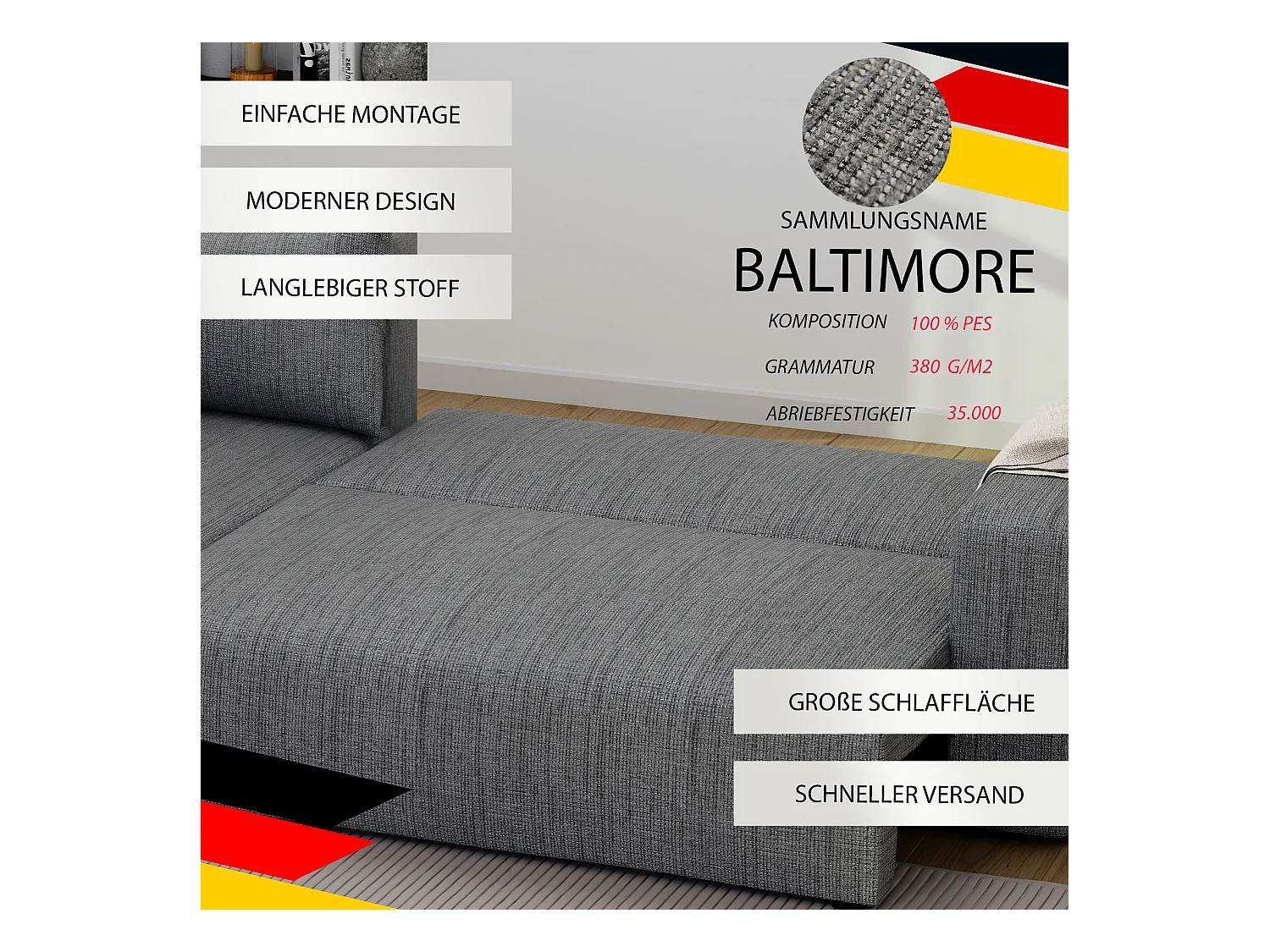Ecksofa Piano Schlafsofa aus grauem Stoff