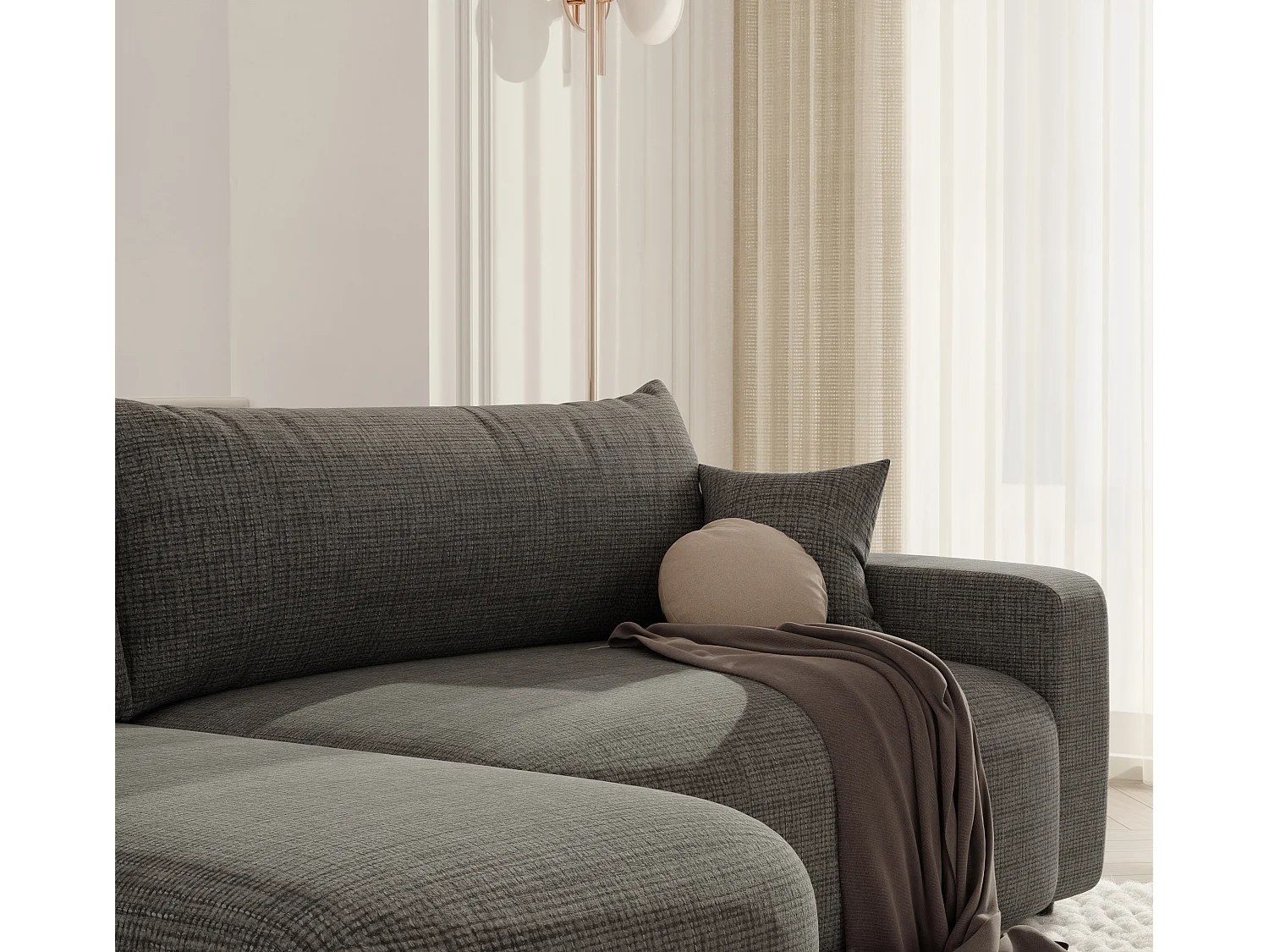 Canapé d'angle Piano Convertible en tissu Gris