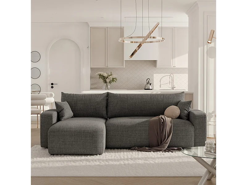 Hoekslaapbank Piano om te bouwen in grijze stof