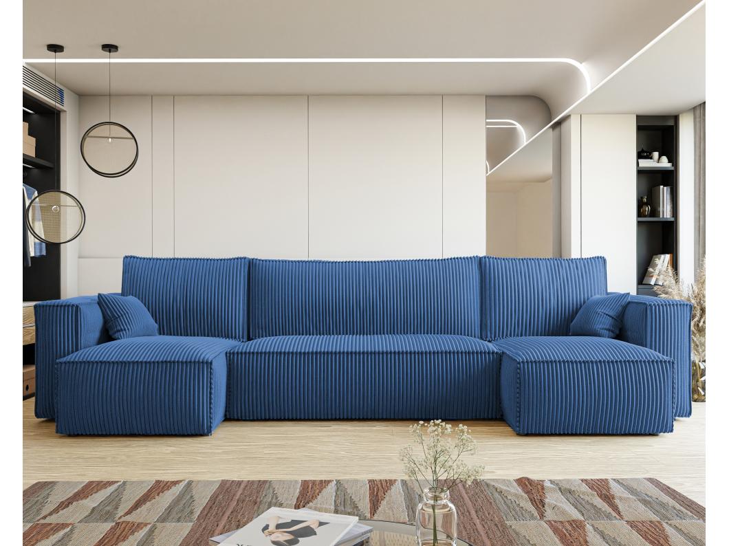 Hoekslaapbank Paris U-functie, en Blauwe stof