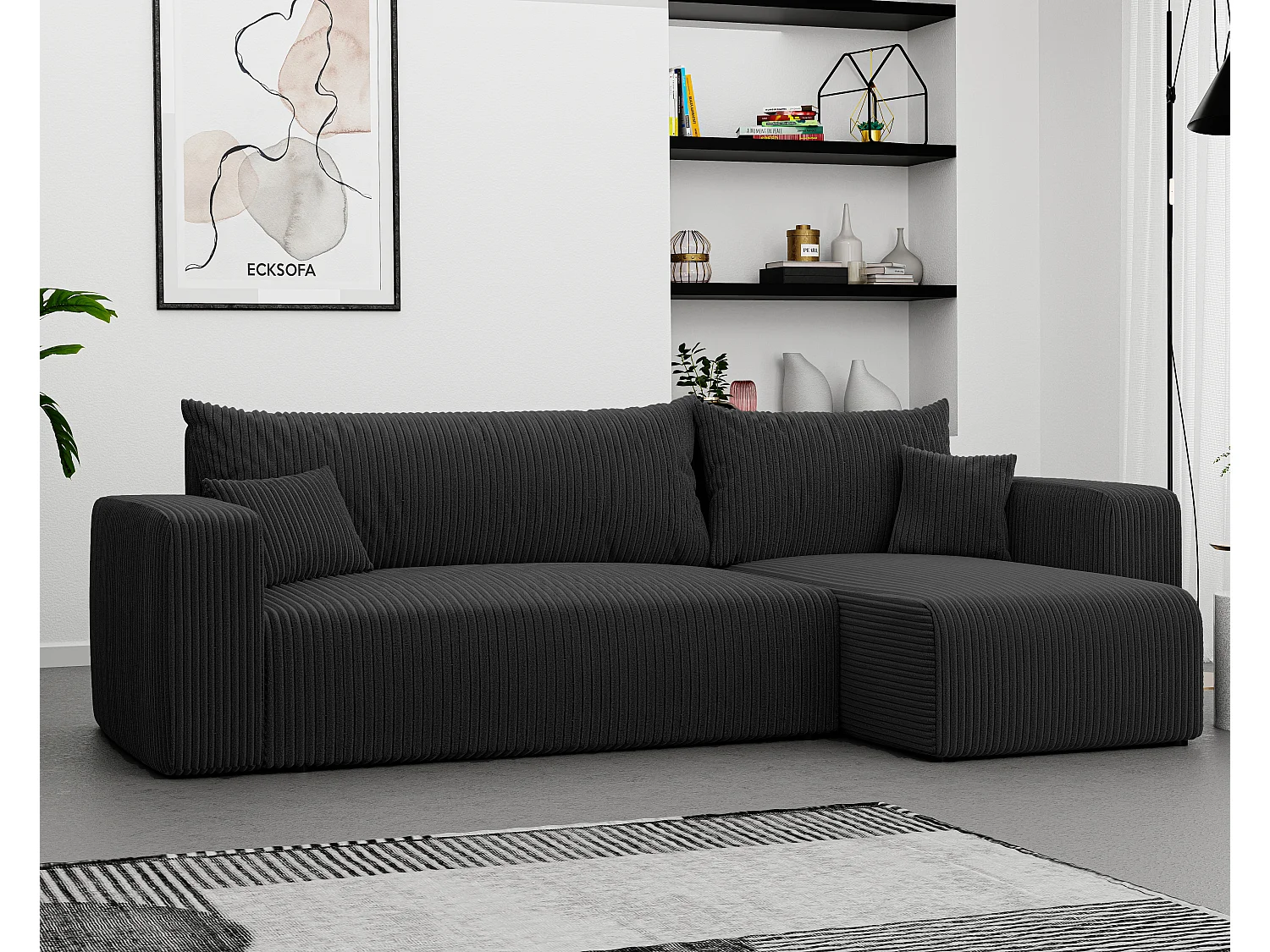 Ecksofa Piano Schlafsofa aus schwarzem Stoff