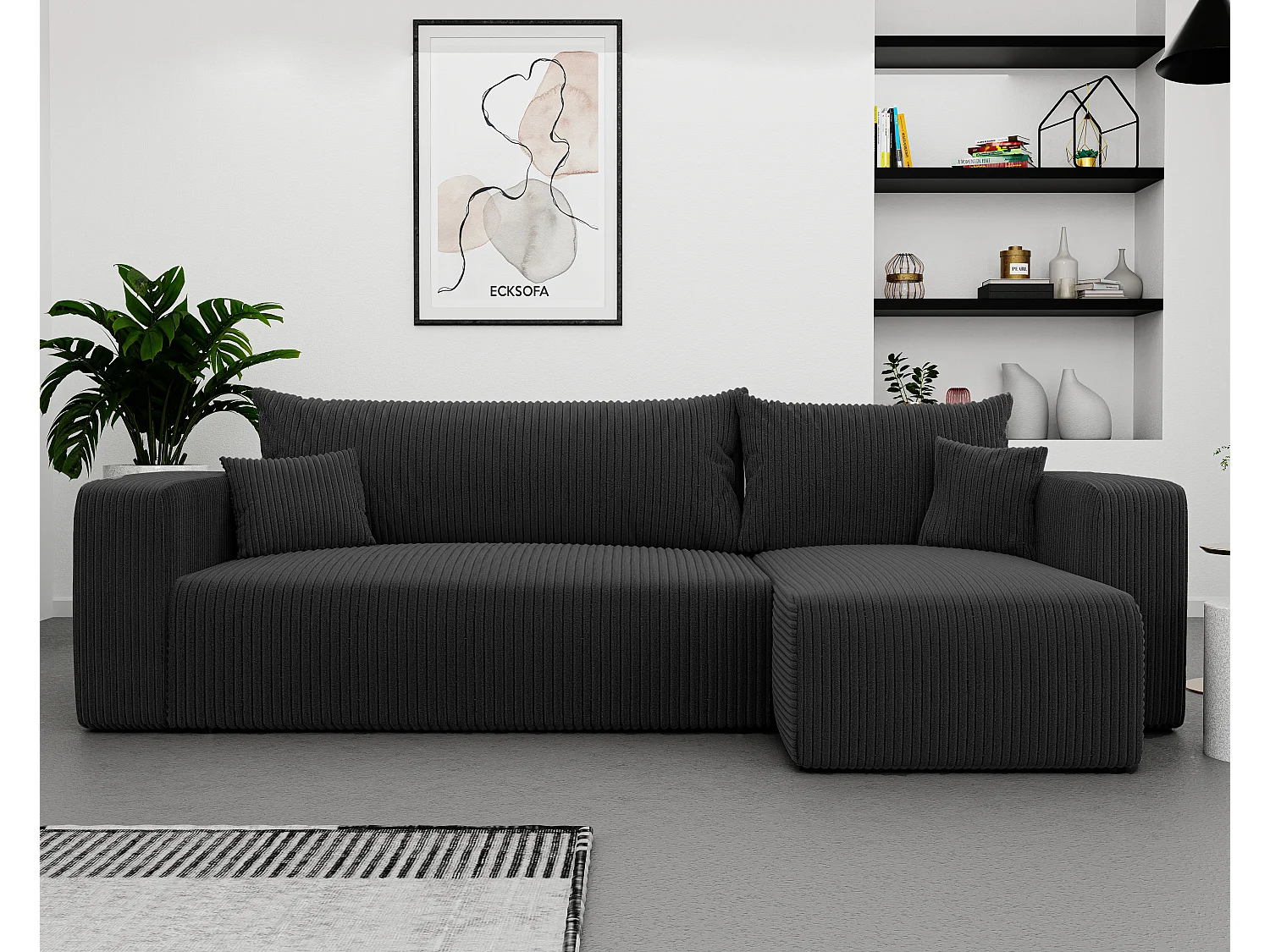 Ecksofa Piano Schlafsofa aus schwarzem Stoff