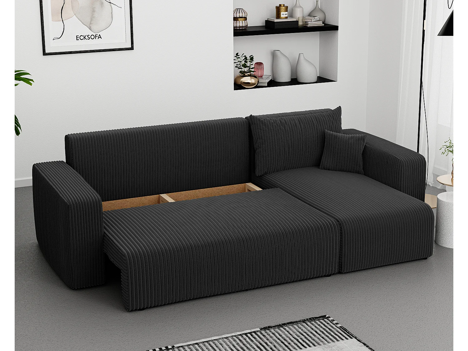 Ecksofa Piano Schlafsofa aus schwarzem Stoff